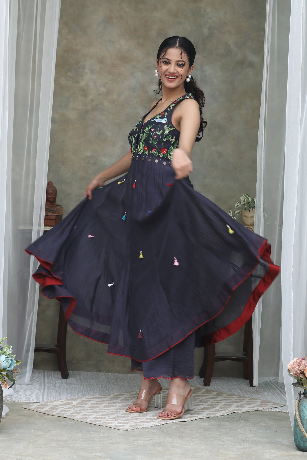 Nazm Navy Blue Organza Anarkali