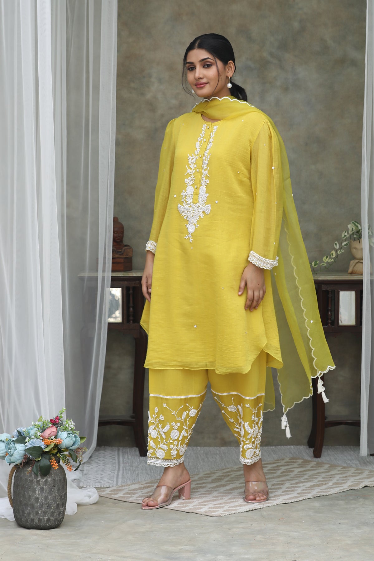 Nazm Yellow CHANDERI Kurta Pants