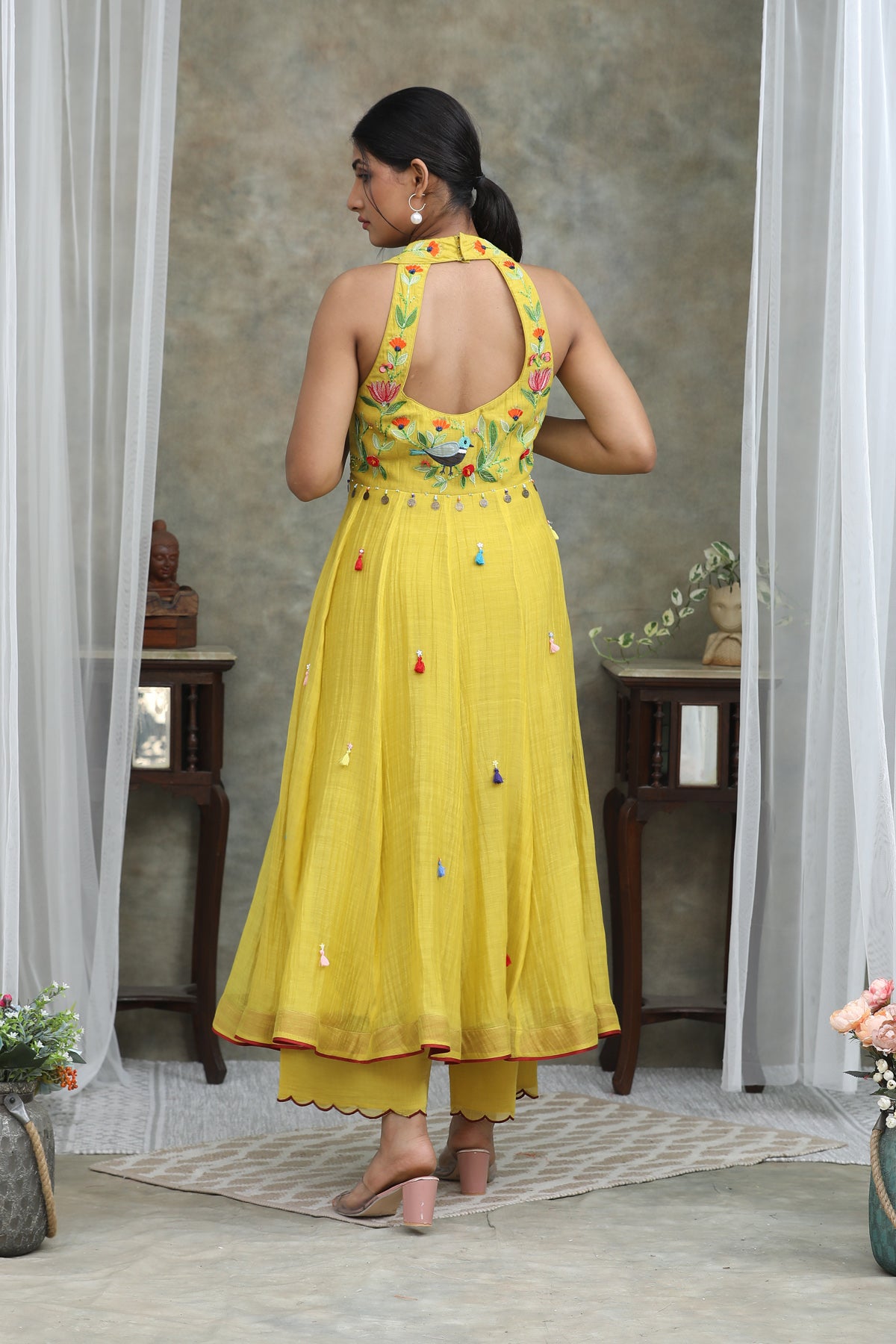 Nazm Yellow  CHANDERI Organza Anarkali