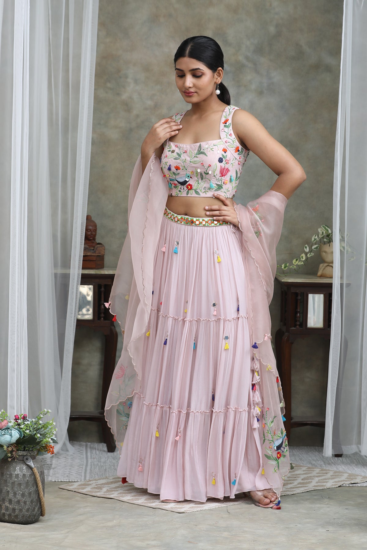 Nazm FOAM Organza Cape Lehenga