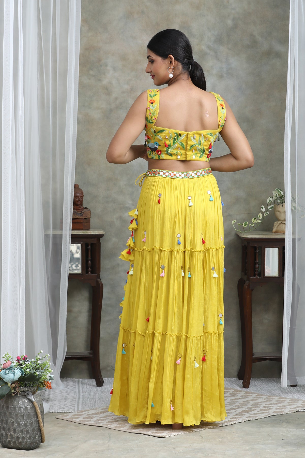 Nazm Yellow Organza Cape Lehenga