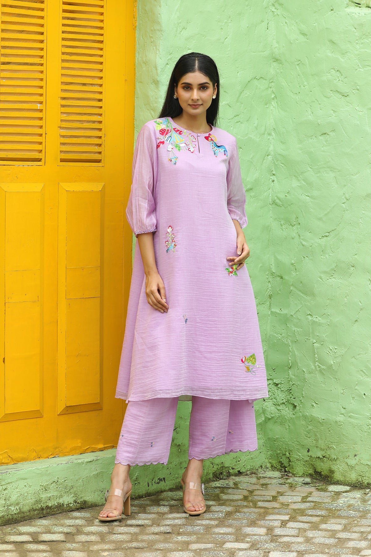 MERAKI PURPLE CHANDERI KURTA SET