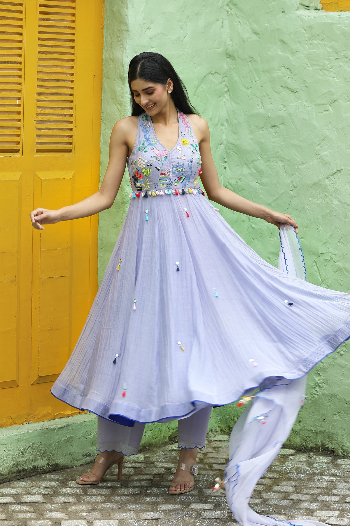 MERAKI ICE BLUE RESHAM ANARKALI