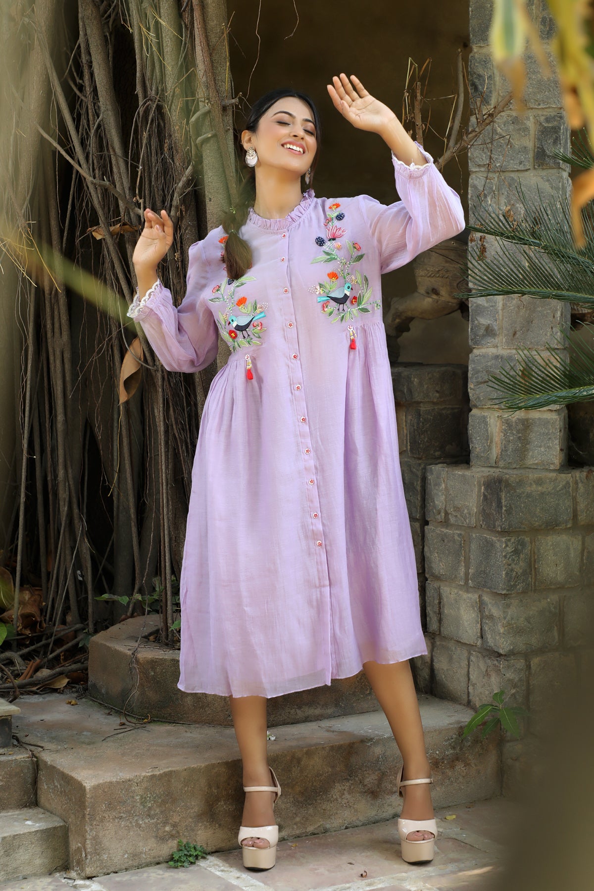 PAPEEHA LILAC CHANDERI DRESS