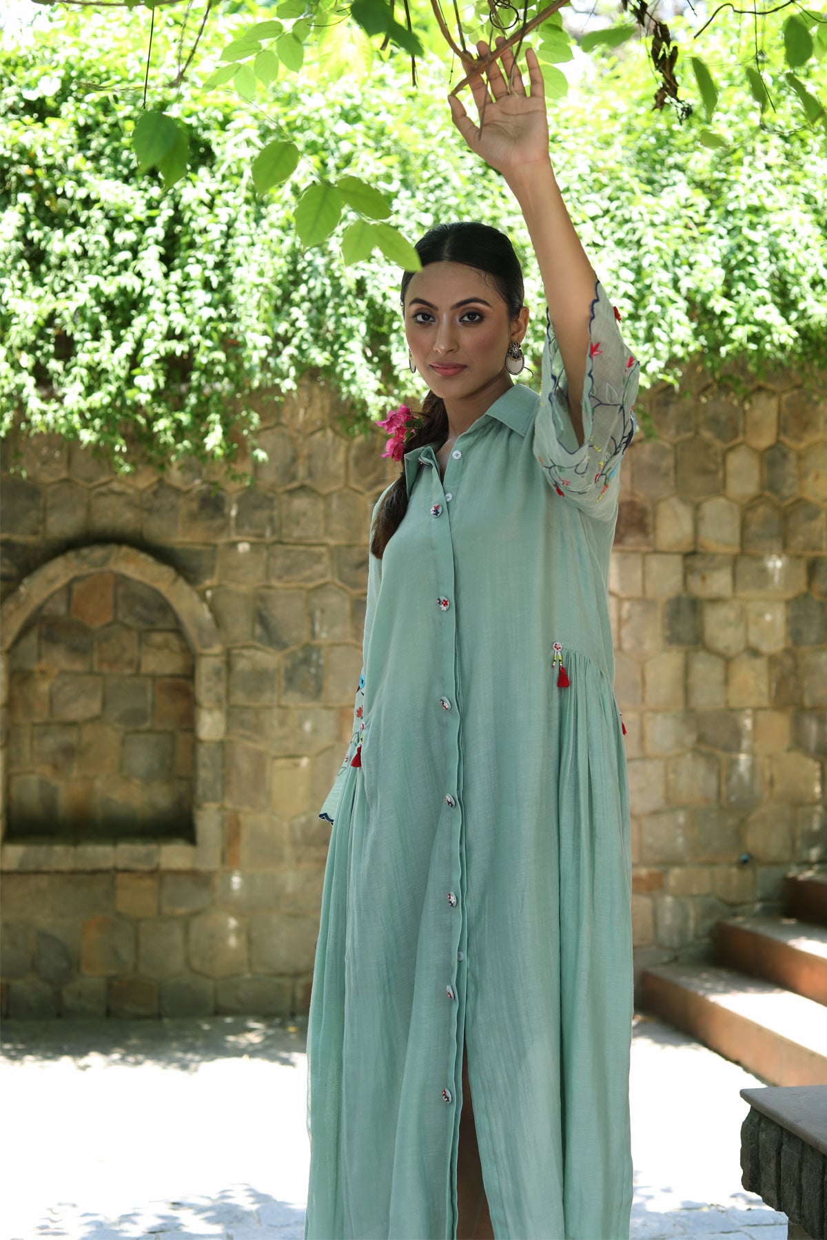 PAPEEHA MINT GREEN CHANDERI DRESS