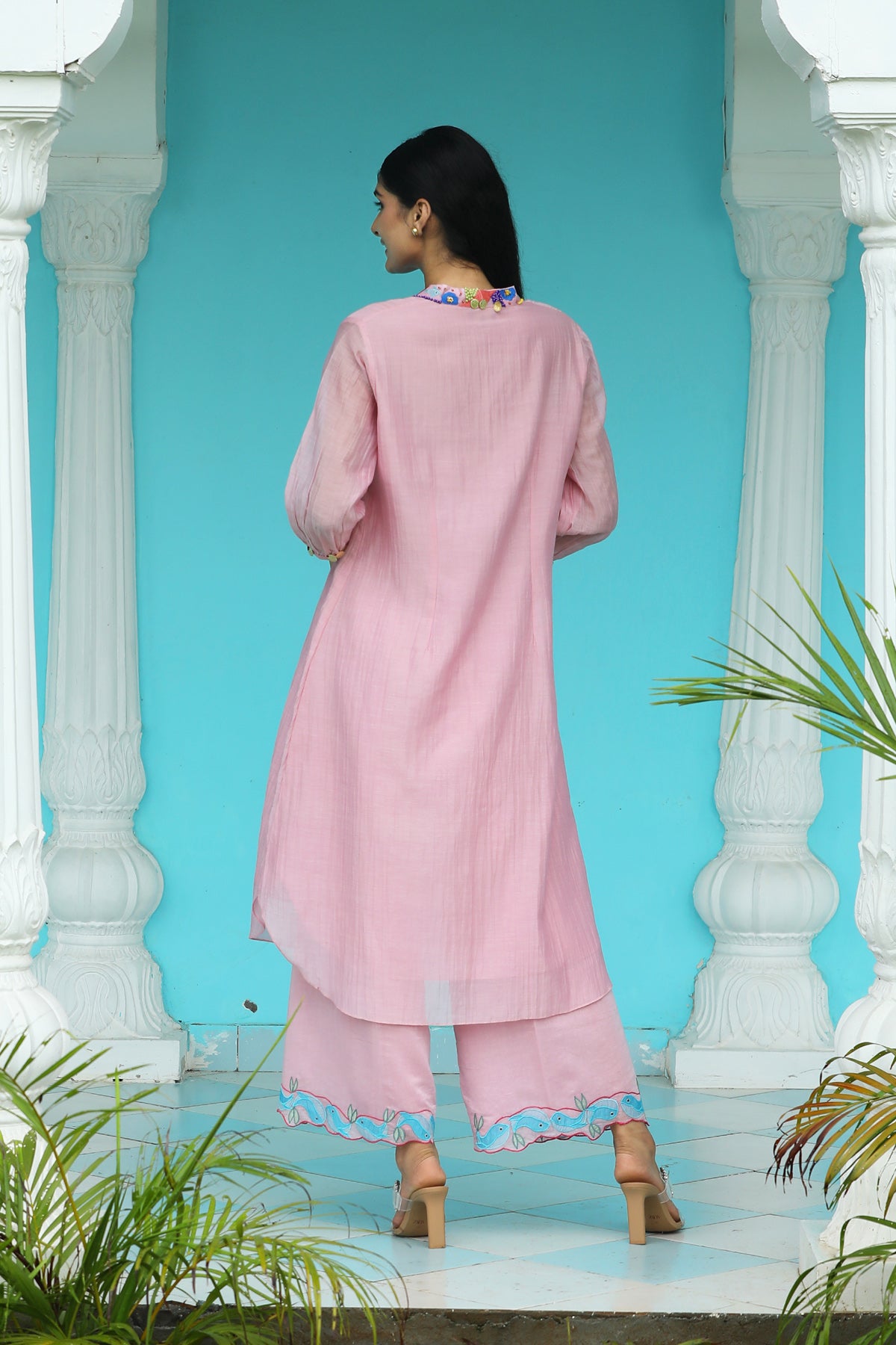 MERAKI LIGHT PINK HANDLOOM CHANDERI KURTA