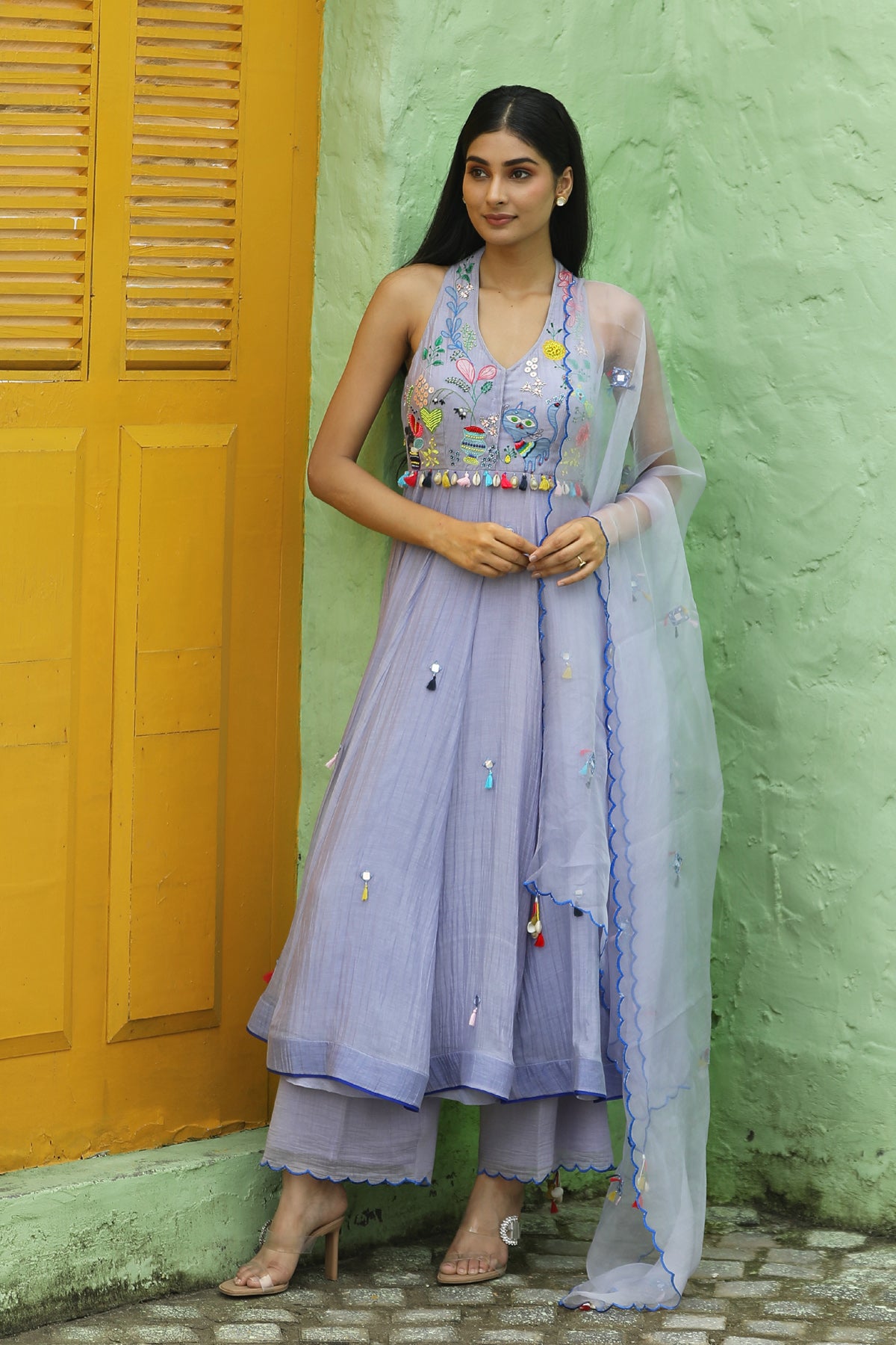 MERAKI ICE BLUE RESHAM ANARKALI