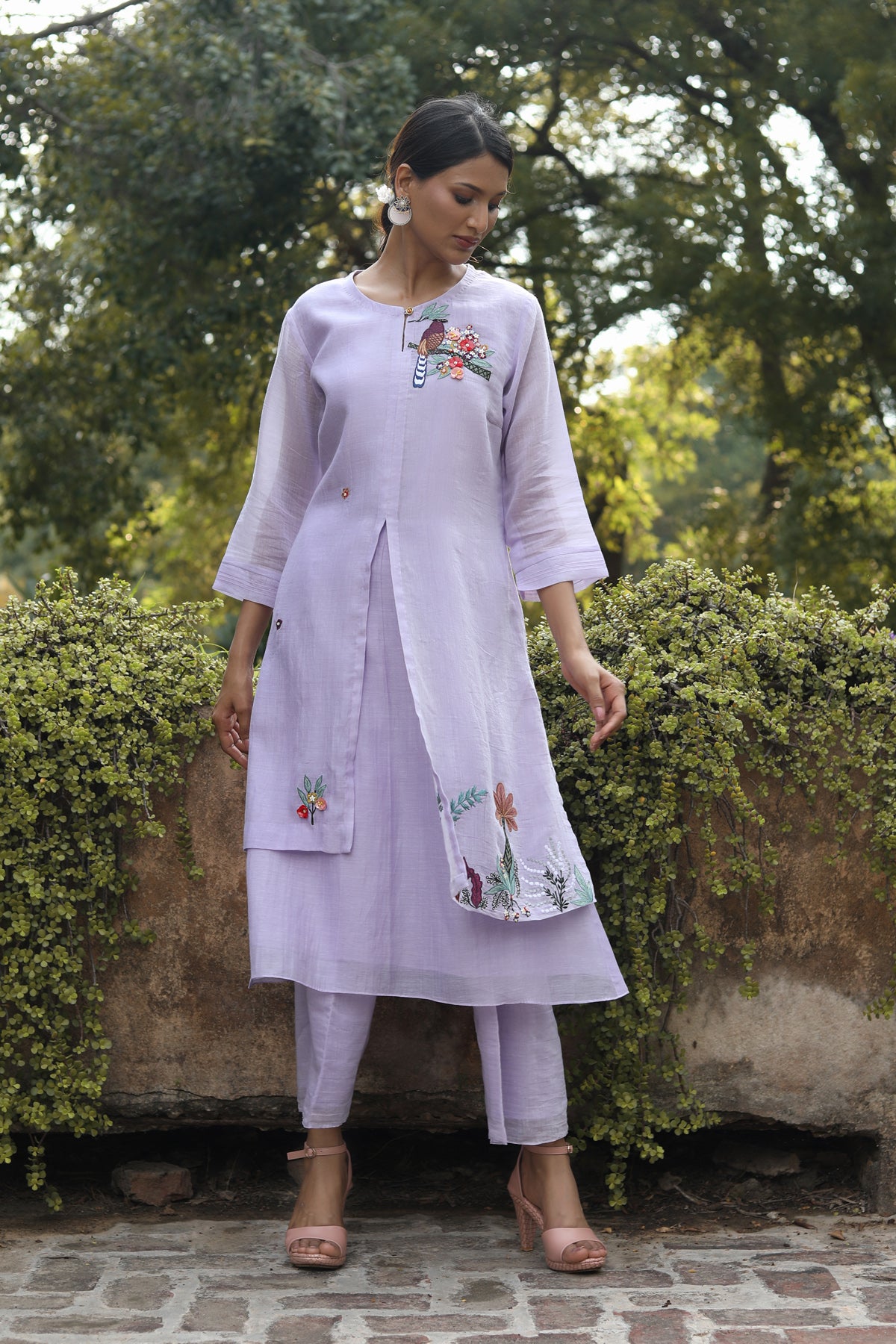 PAPEEHA LILAC chanderi double layered