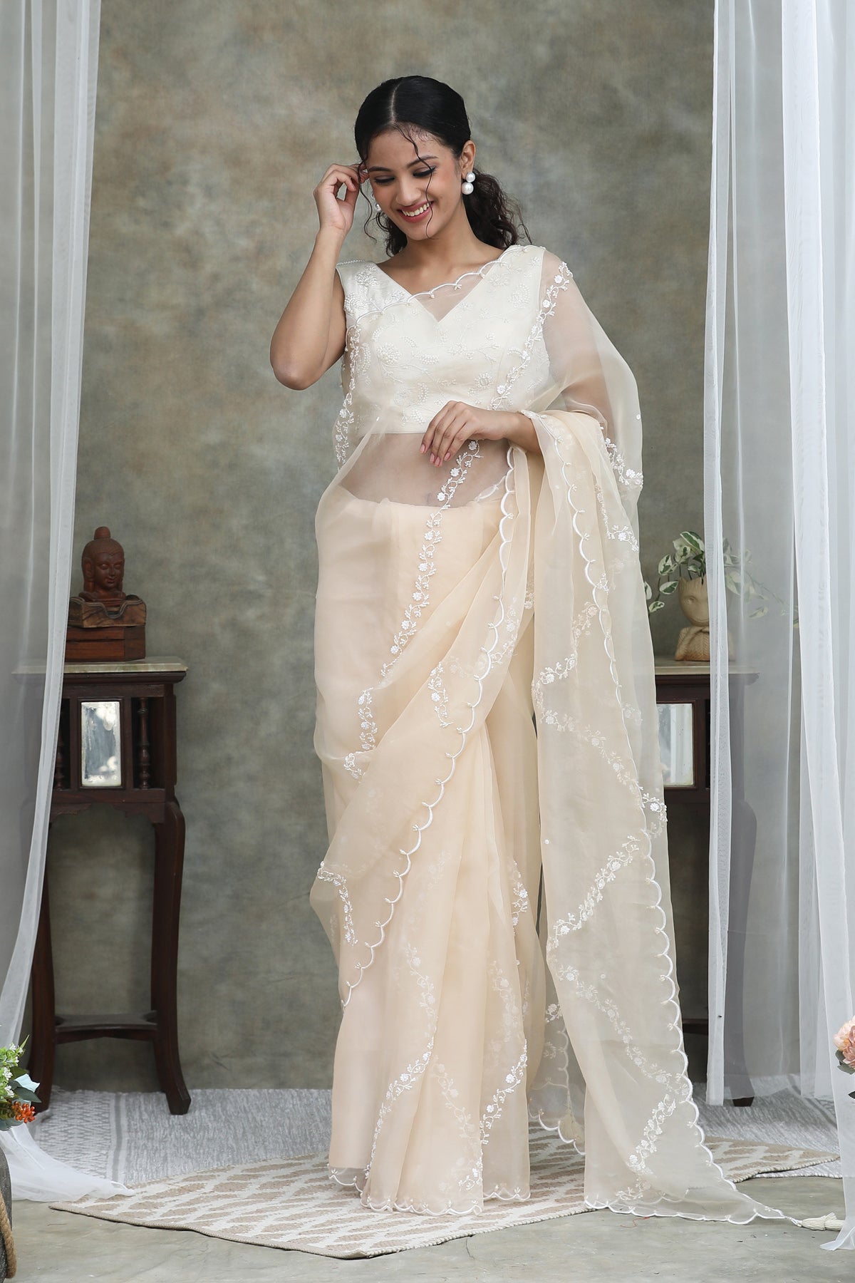 Nazm IVORY  Organza Saree