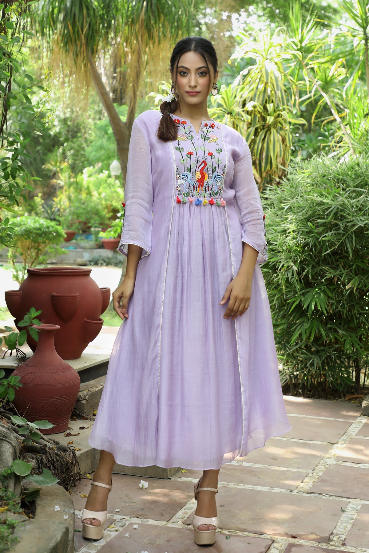 PAPEEHA LILAC CHANDERI DRESS