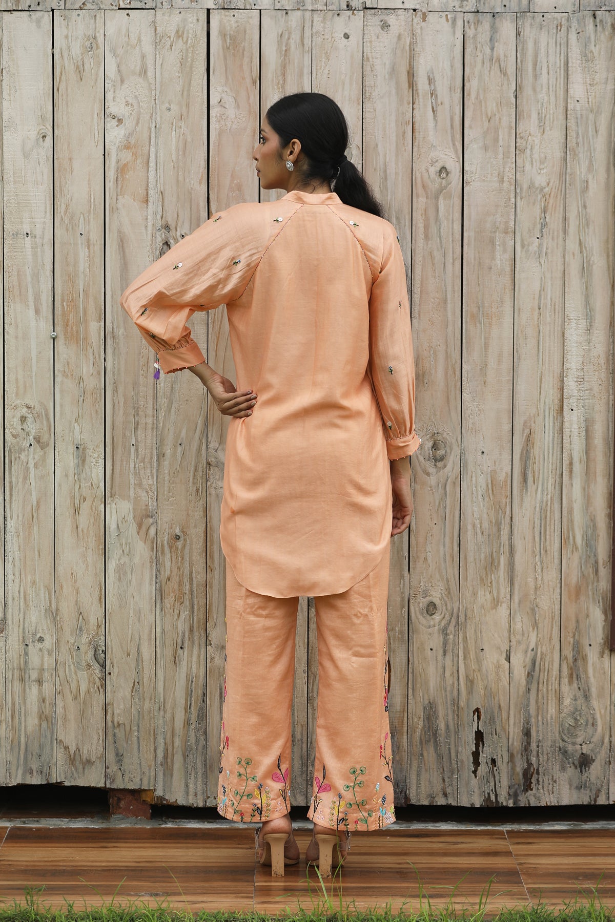 MERAKI DUSTY PEACH SILK CHANDERI CO-ORD SET