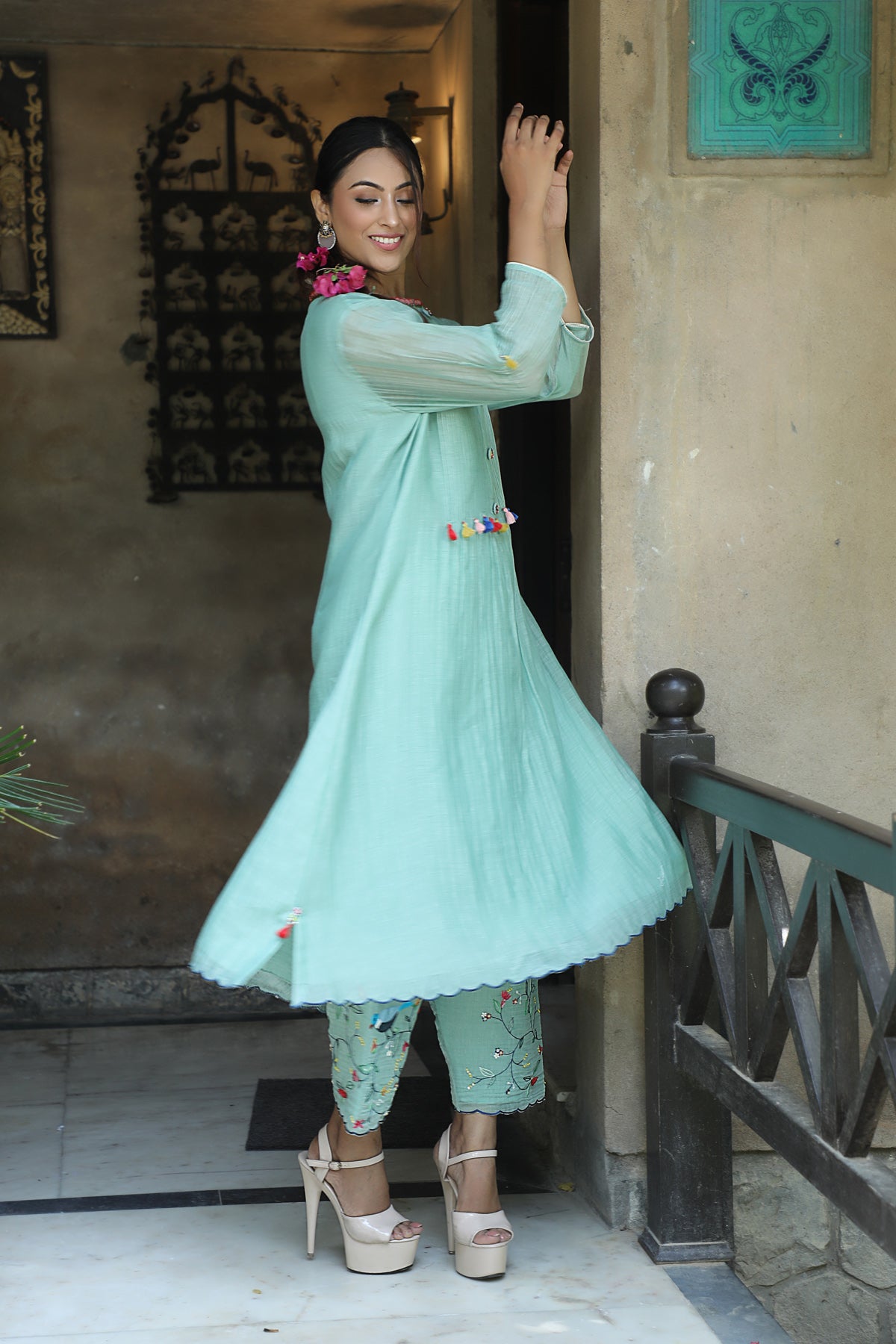 PAPEEHA MINT GREEN PINTAKE KURTA SETS