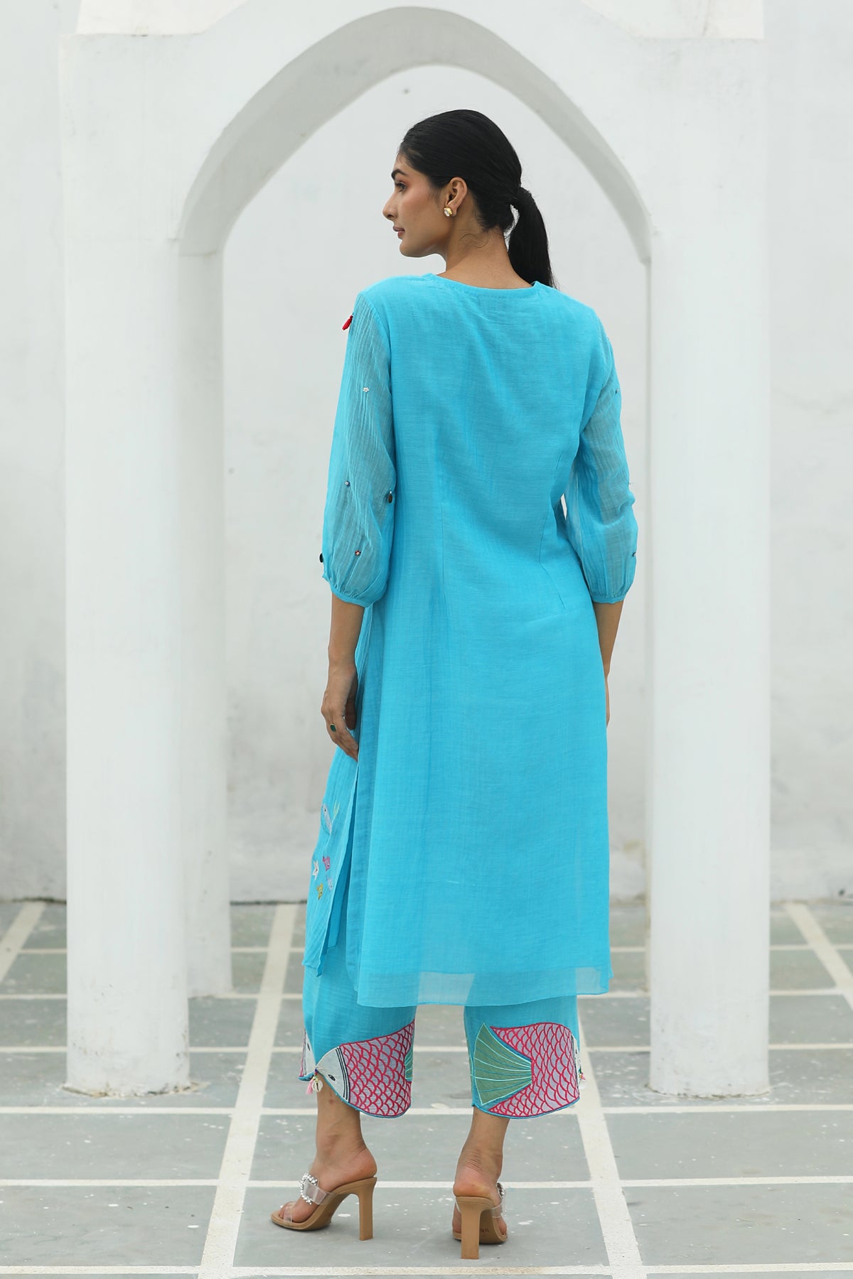 MERAKI TURQUOISE BLUE HANDLOOM  KURTA SET