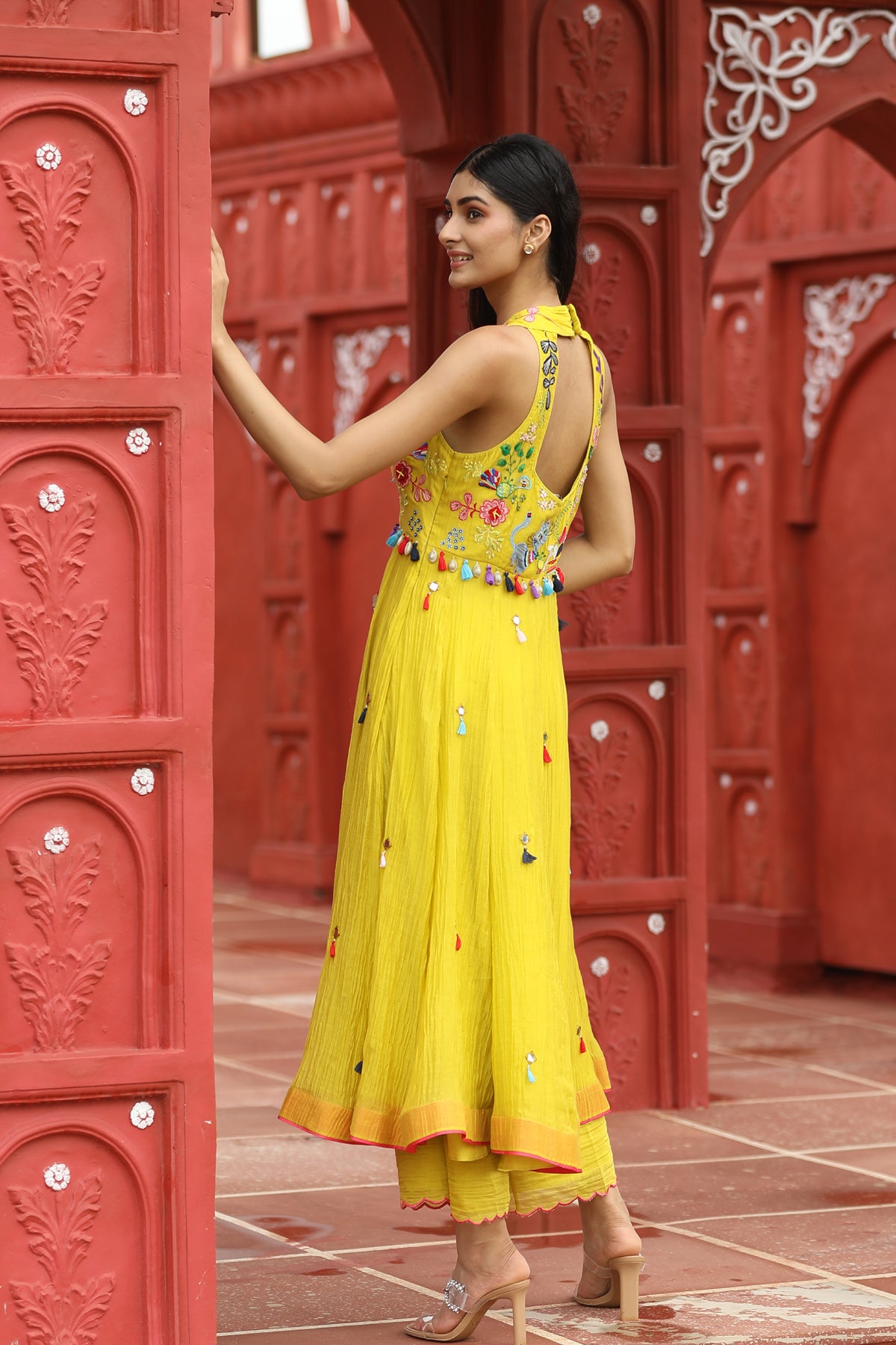 MERAKI YELLOW RESHAM WORK ANNARKALI