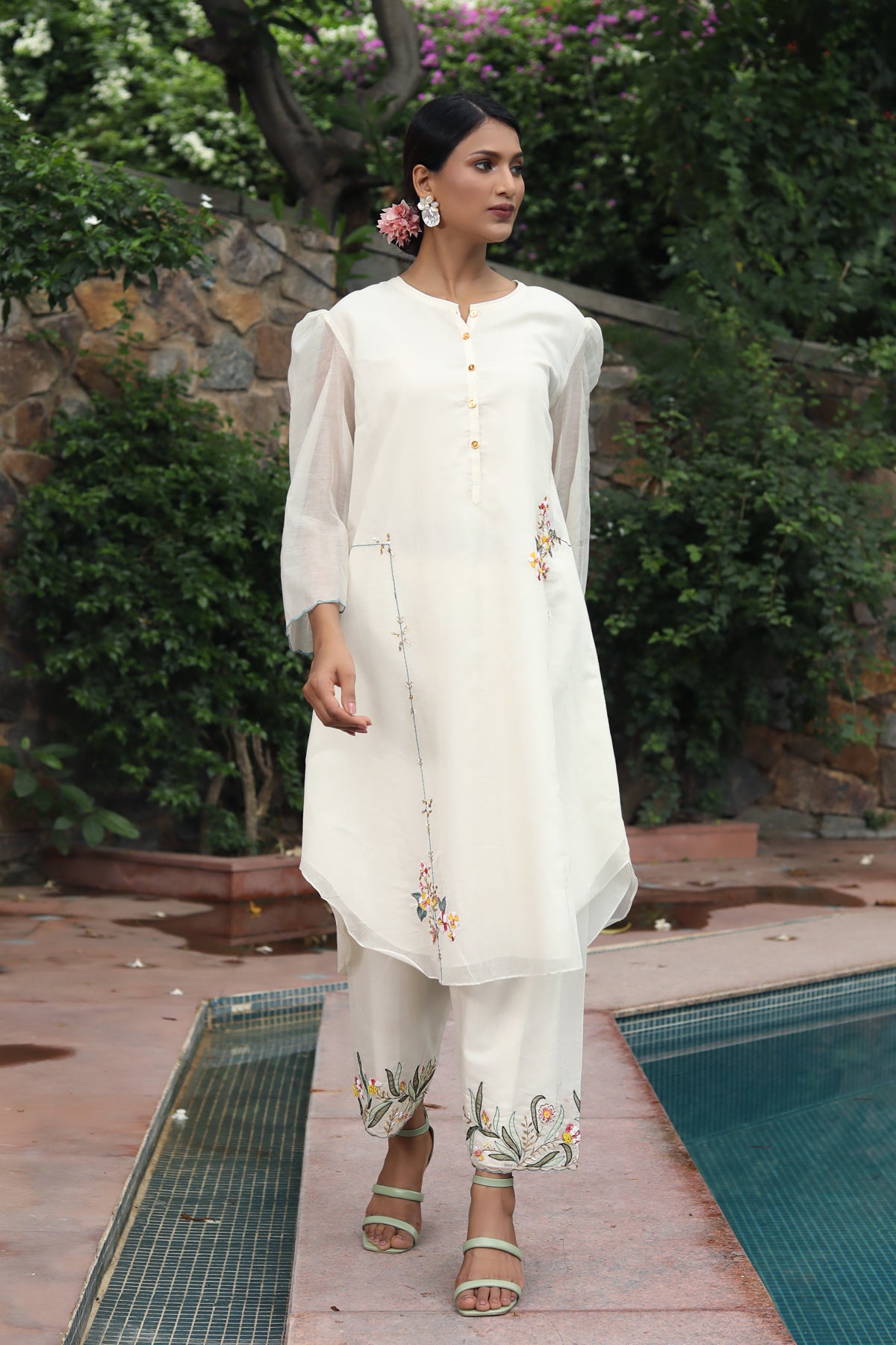 PAPEEHA IVORY RESHAM KURTA SETS