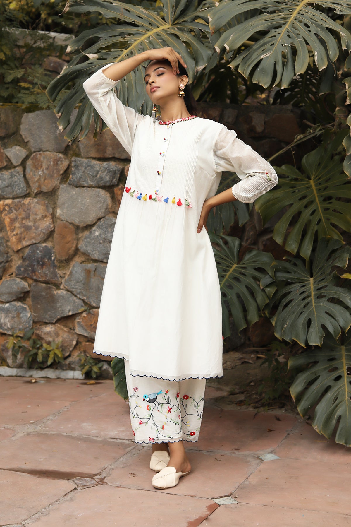 PAPEEHA  WHITE RESHAM KURTA SETS