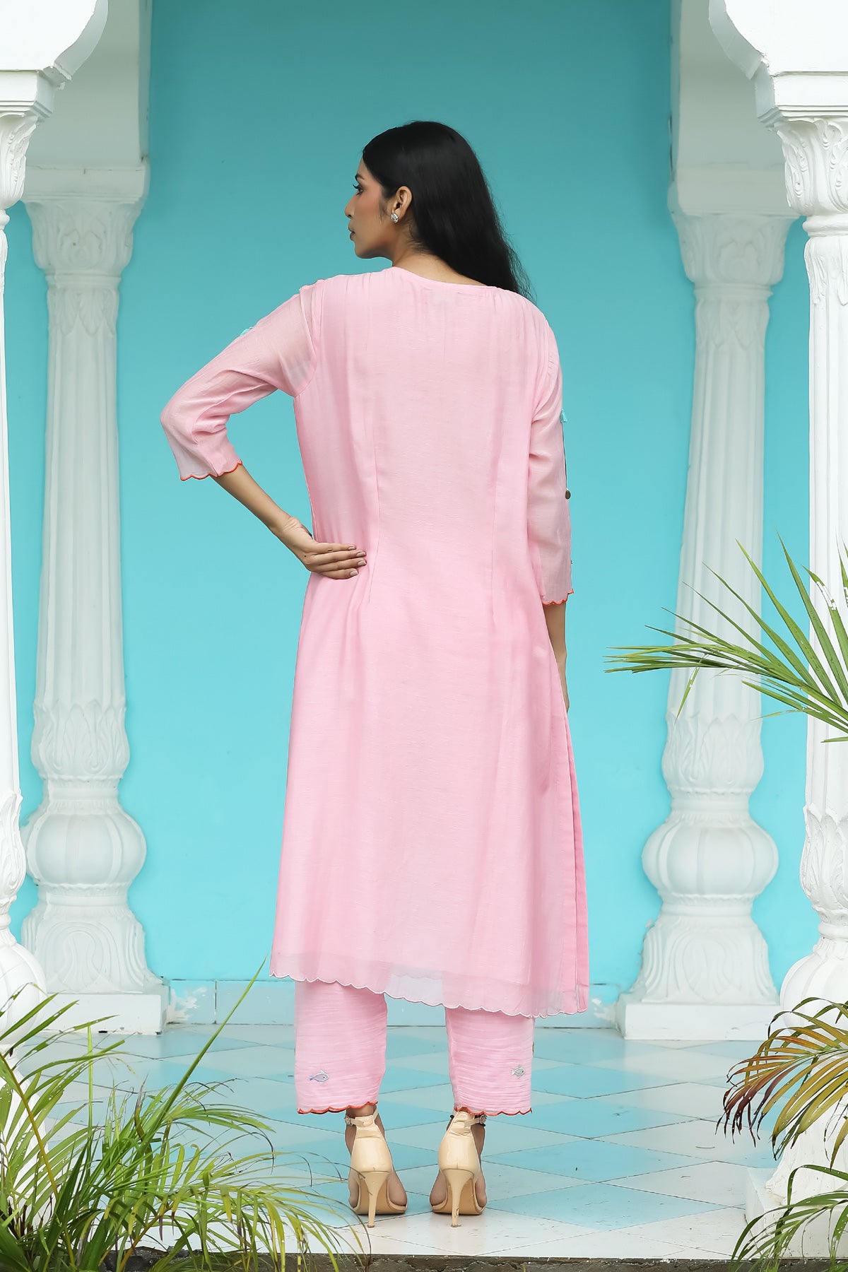 MERAKI LIGHT PINK HANDLOOM CHANDERI KURTA SET