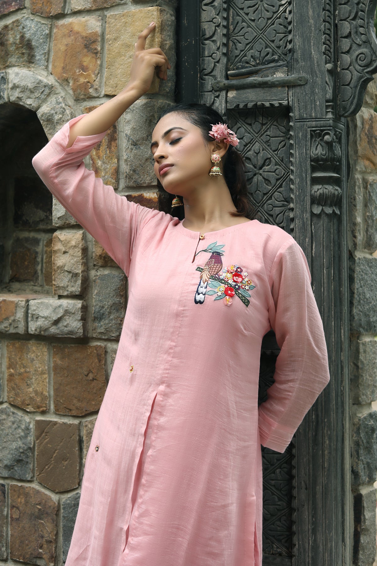 PAPEEHA ICE PINK  HANDWOVEN CHANDERI KURTA SETS