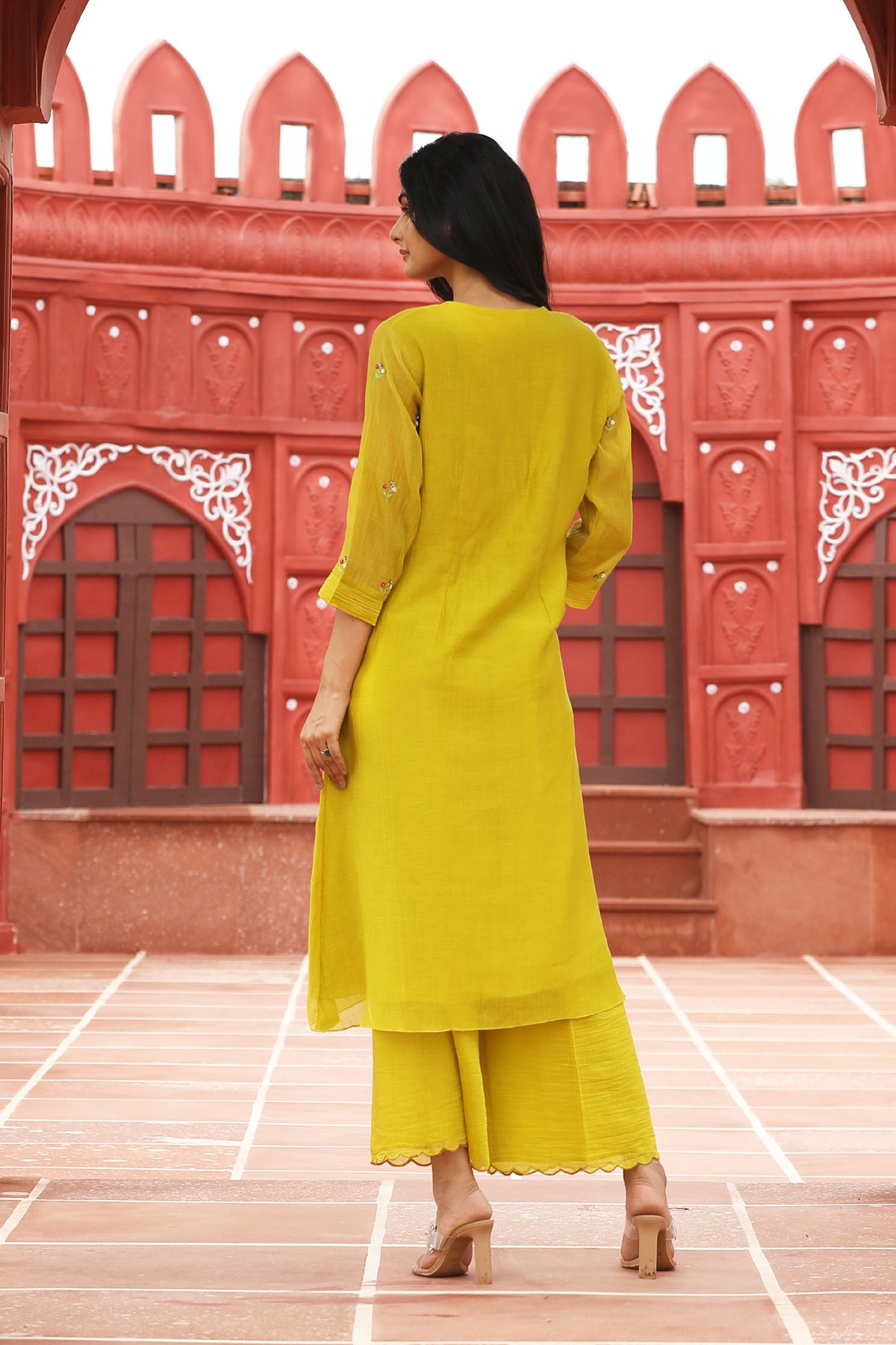 MERAKI YELLOW HANDLOOM CHANDERI KURTA SET