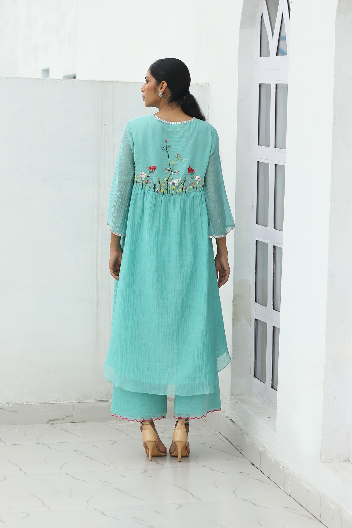 MERAKI POWDER BLUE HANDLOOM  KURTA SET