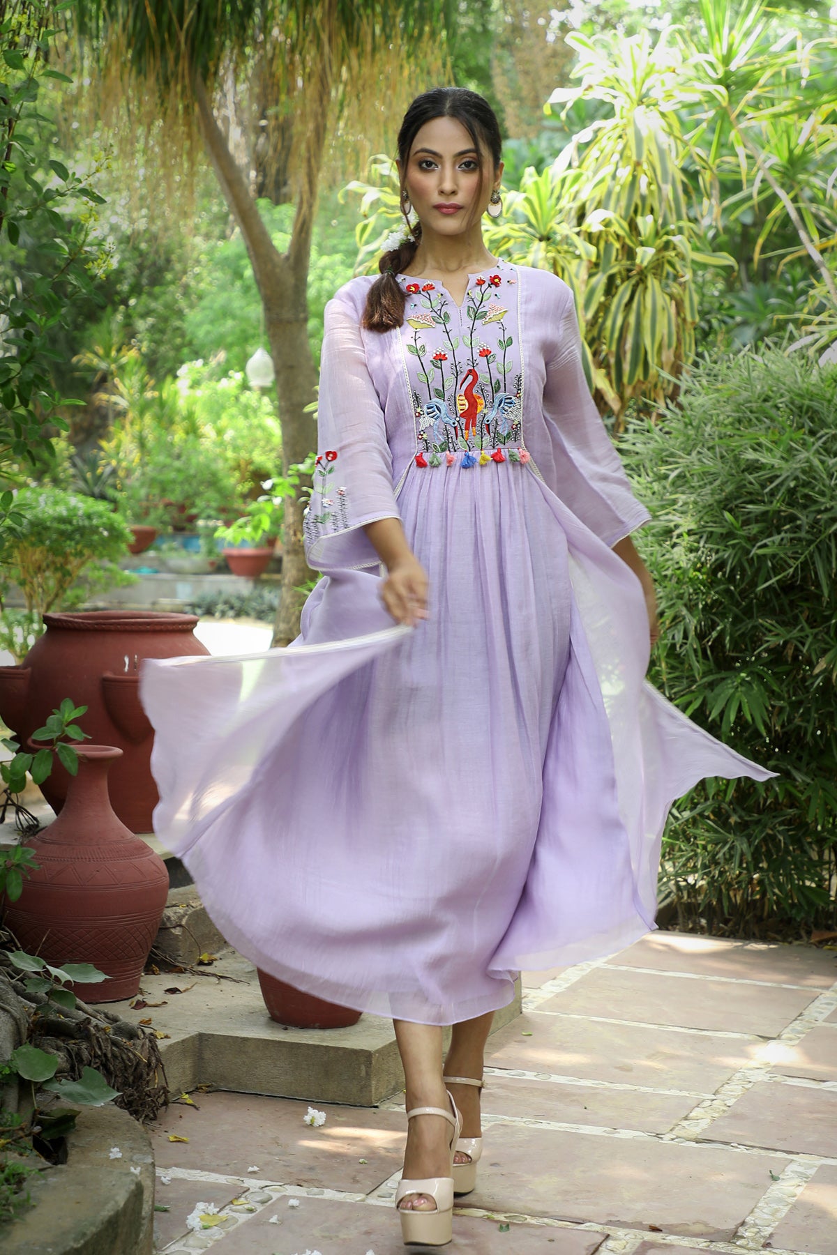 PAPEEHA LILAC CHANDERI DRESS