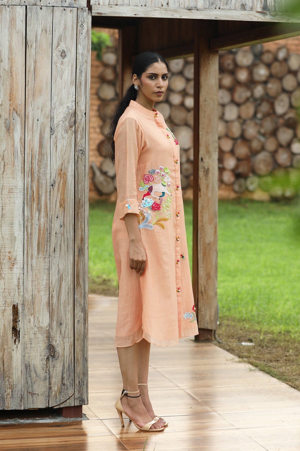 MERAKI PEACH HANDLOOM TUNIC SET