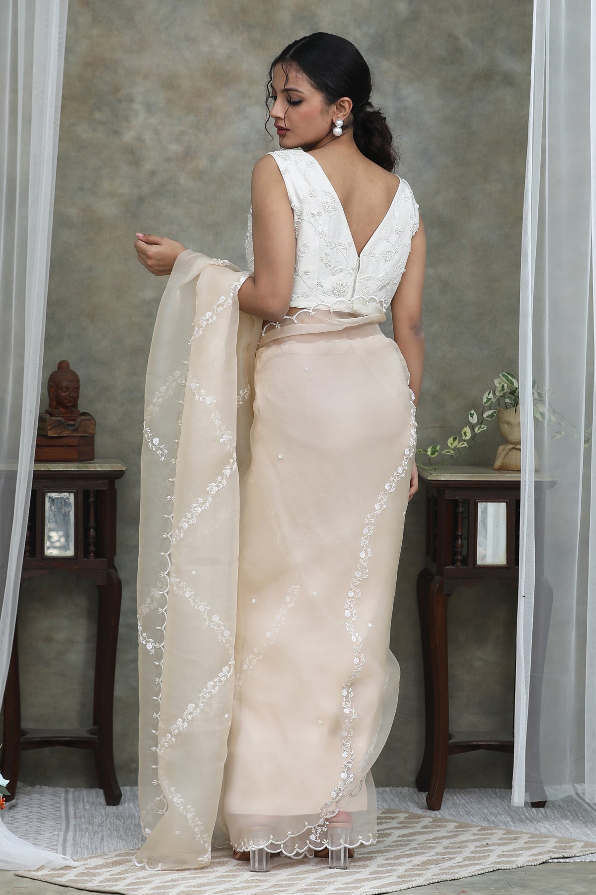 Nazm IVORY  Organza Saree