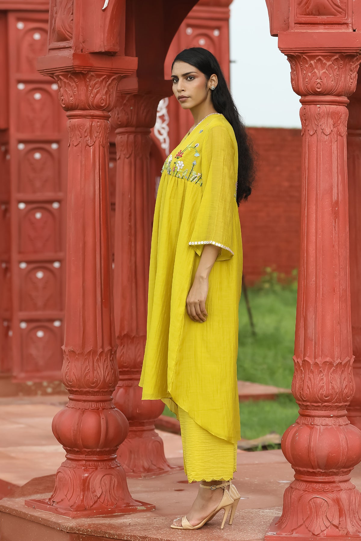 MERAKI YELLOW HIGHYOKE KURTA SET