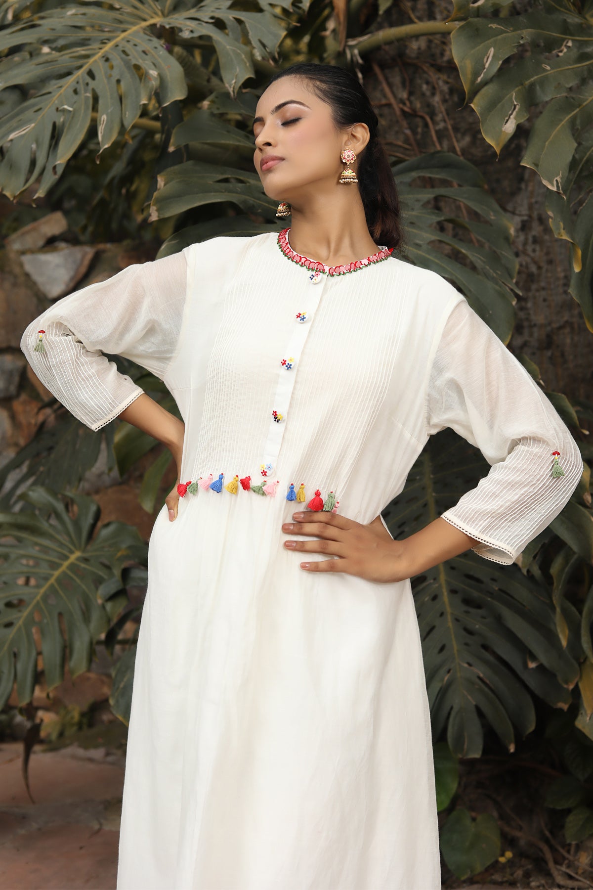 PAPEEHA  WHITE RESHAM KURTA SETS