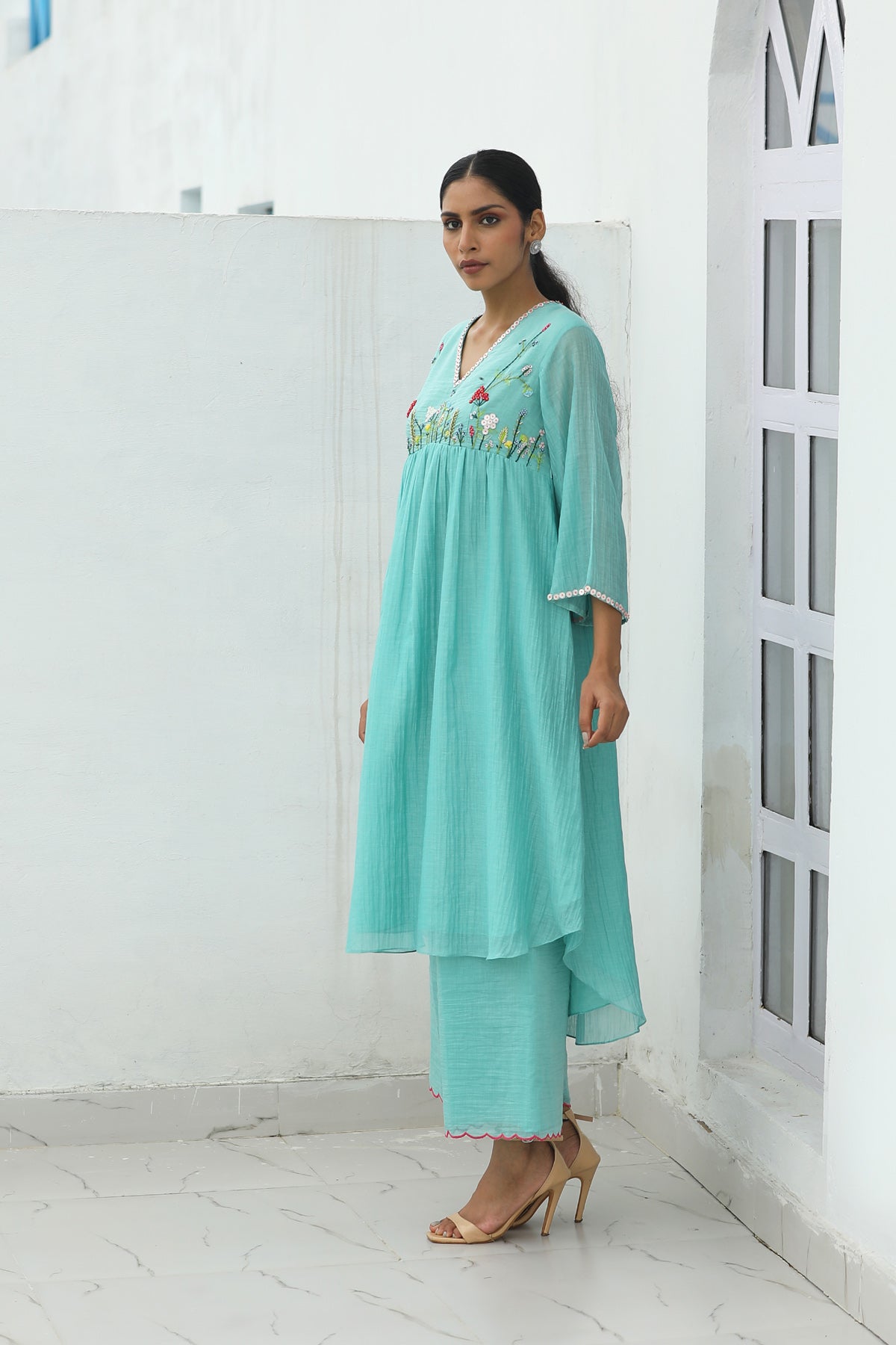 MERAKI POWDER BLUE HANDLOOM  KURTA SET