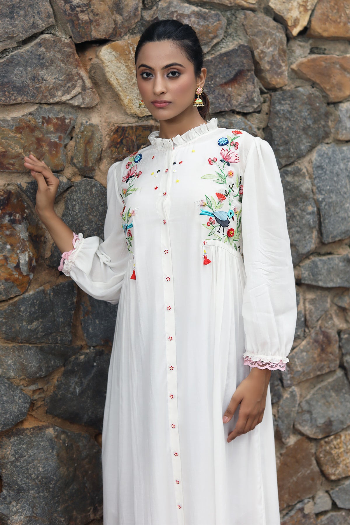 PAPEEHA WHITE CHANDERI DRESS