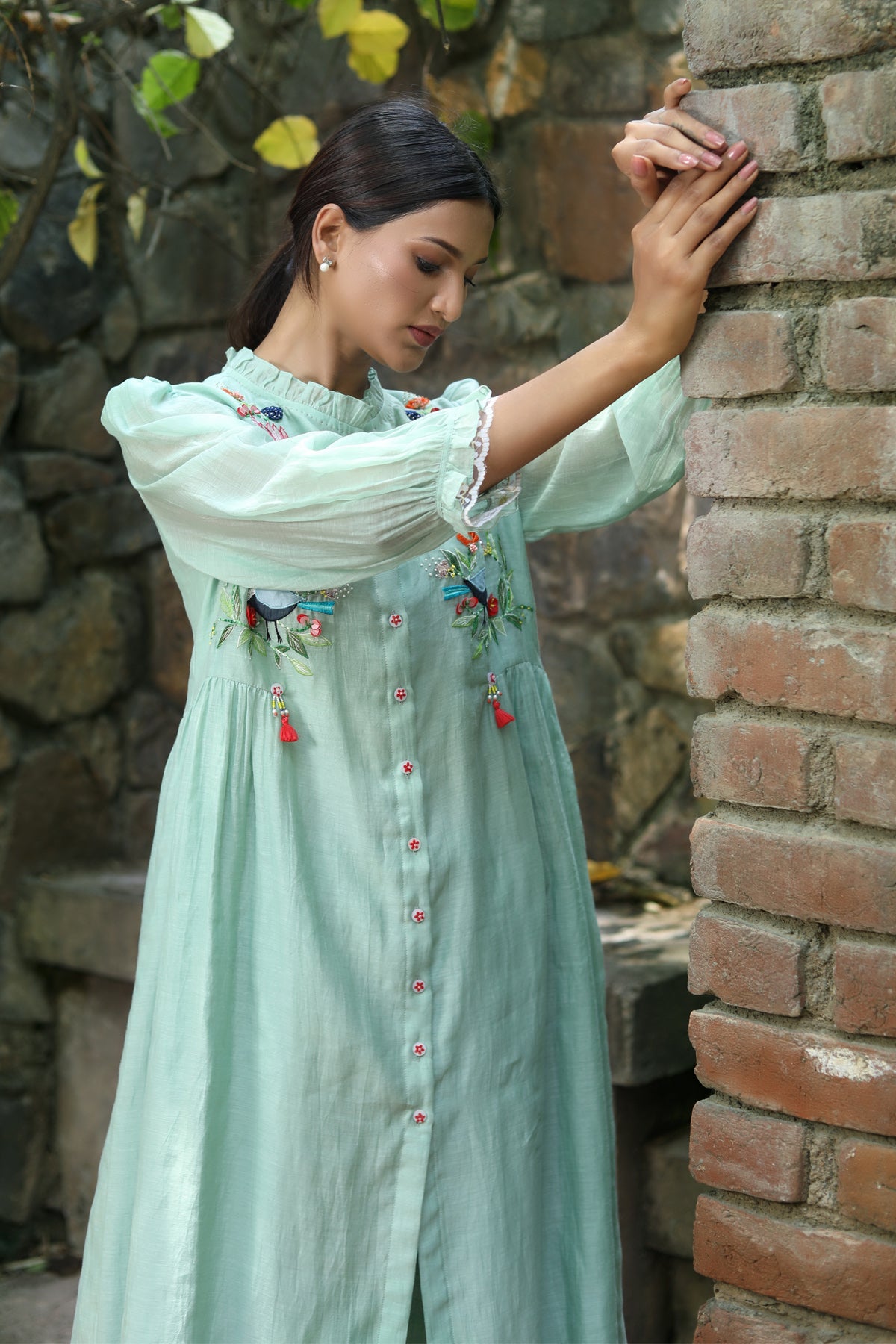 PAPEEHA MINT GREEN CHANDERI KURTA SETS