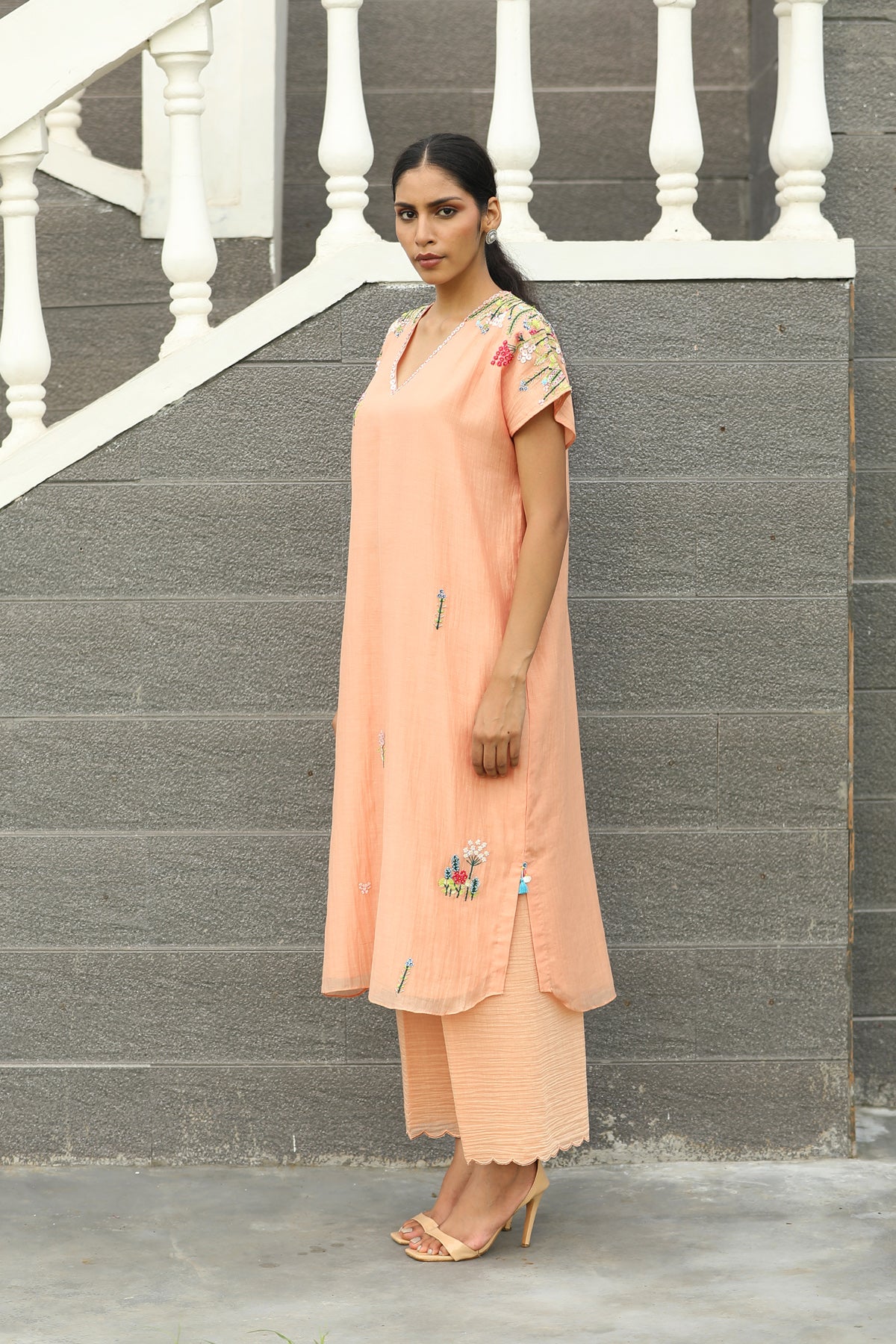 MERAKI PEACH BAGGA KURTA SET