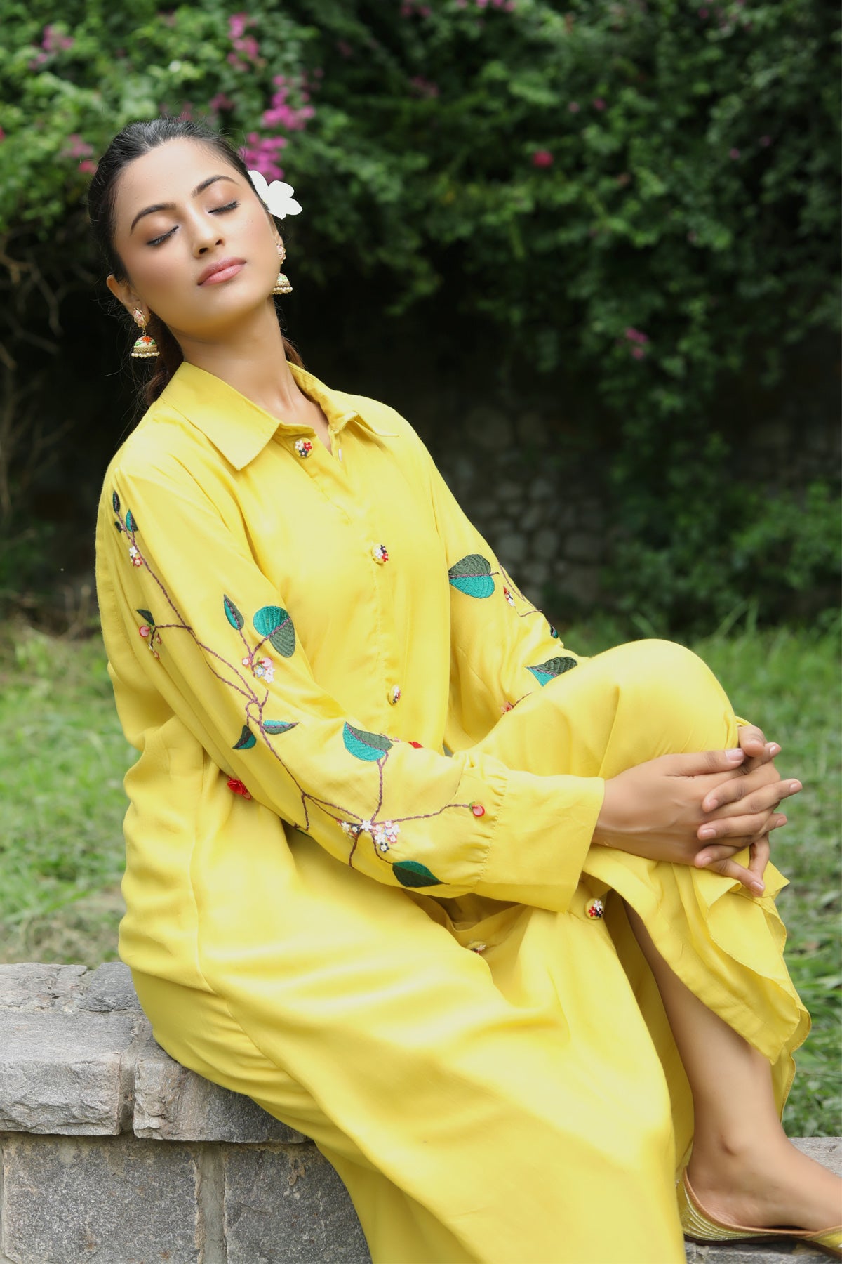 PAPEEHA yellow muslin long shirt dress