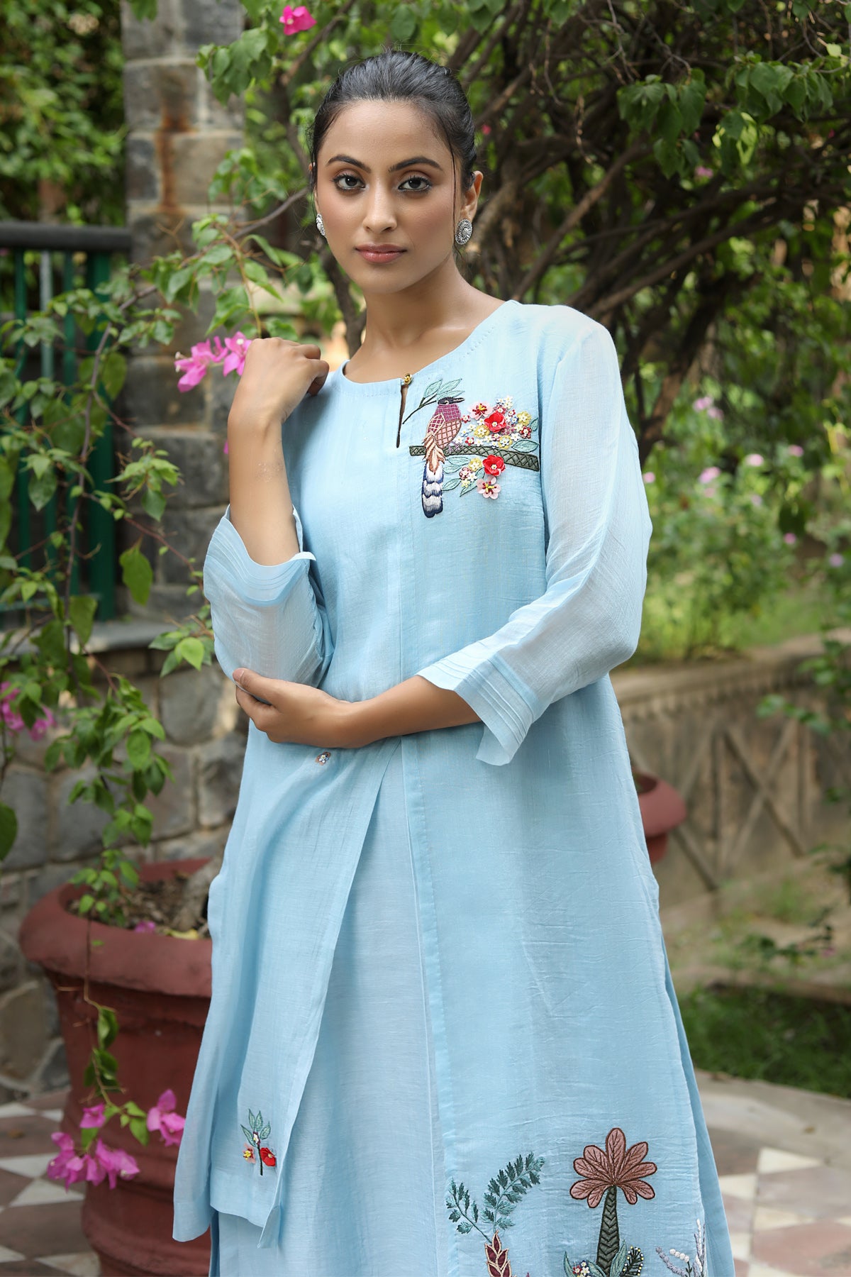 PAPEEHA ICE BLUE RESHAM KURTA SETS