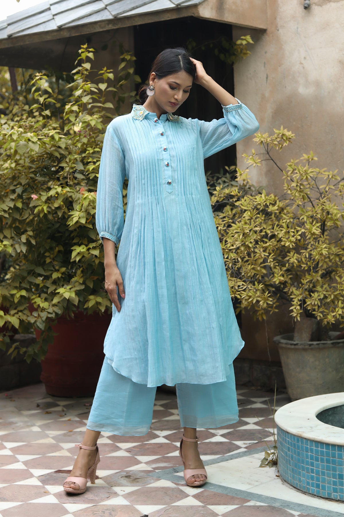 PAPEEHA ICE BLUE   embroidery KURTA SETS