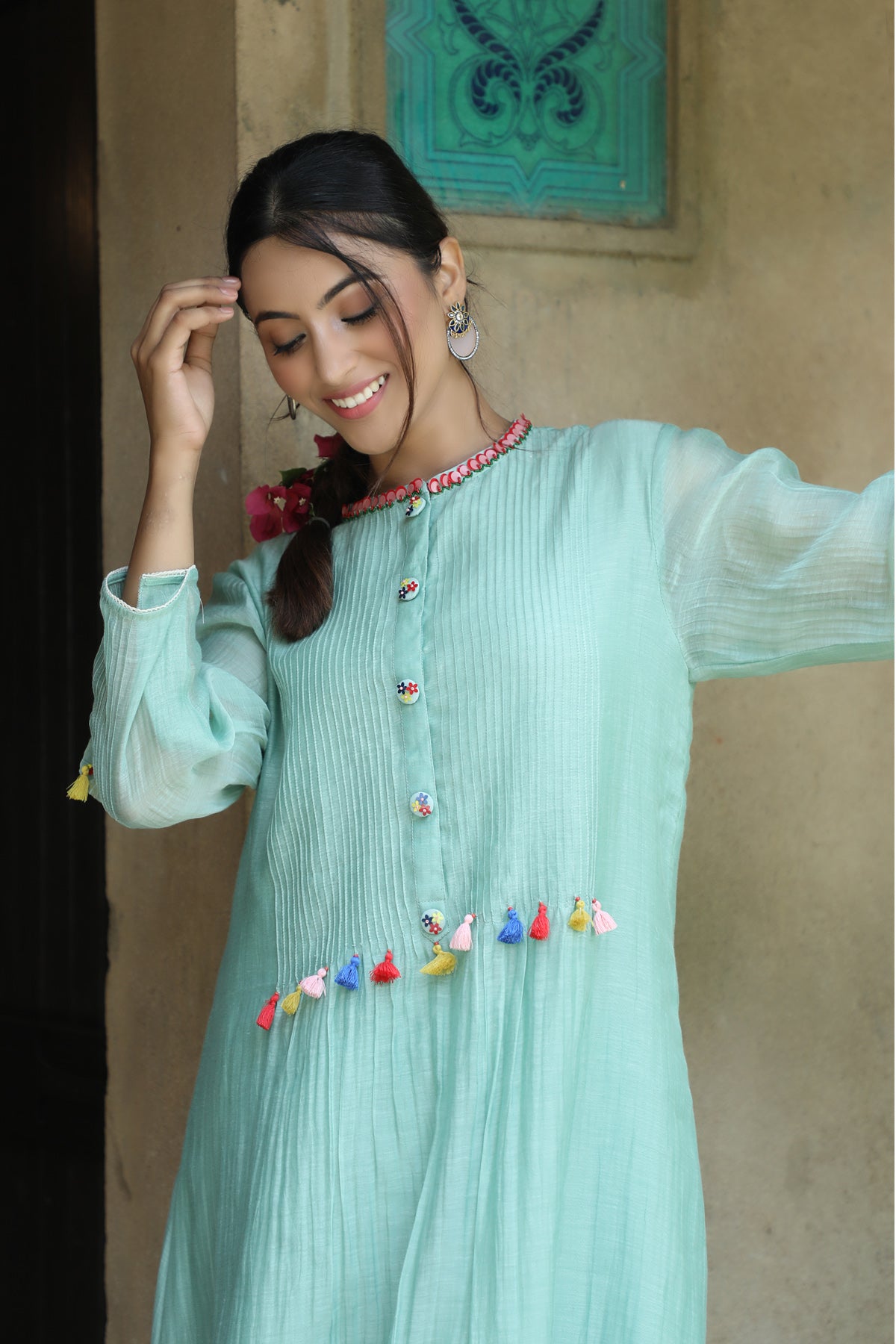 PAPEEHA MINT GREEN PINTAKE KURTA SETS