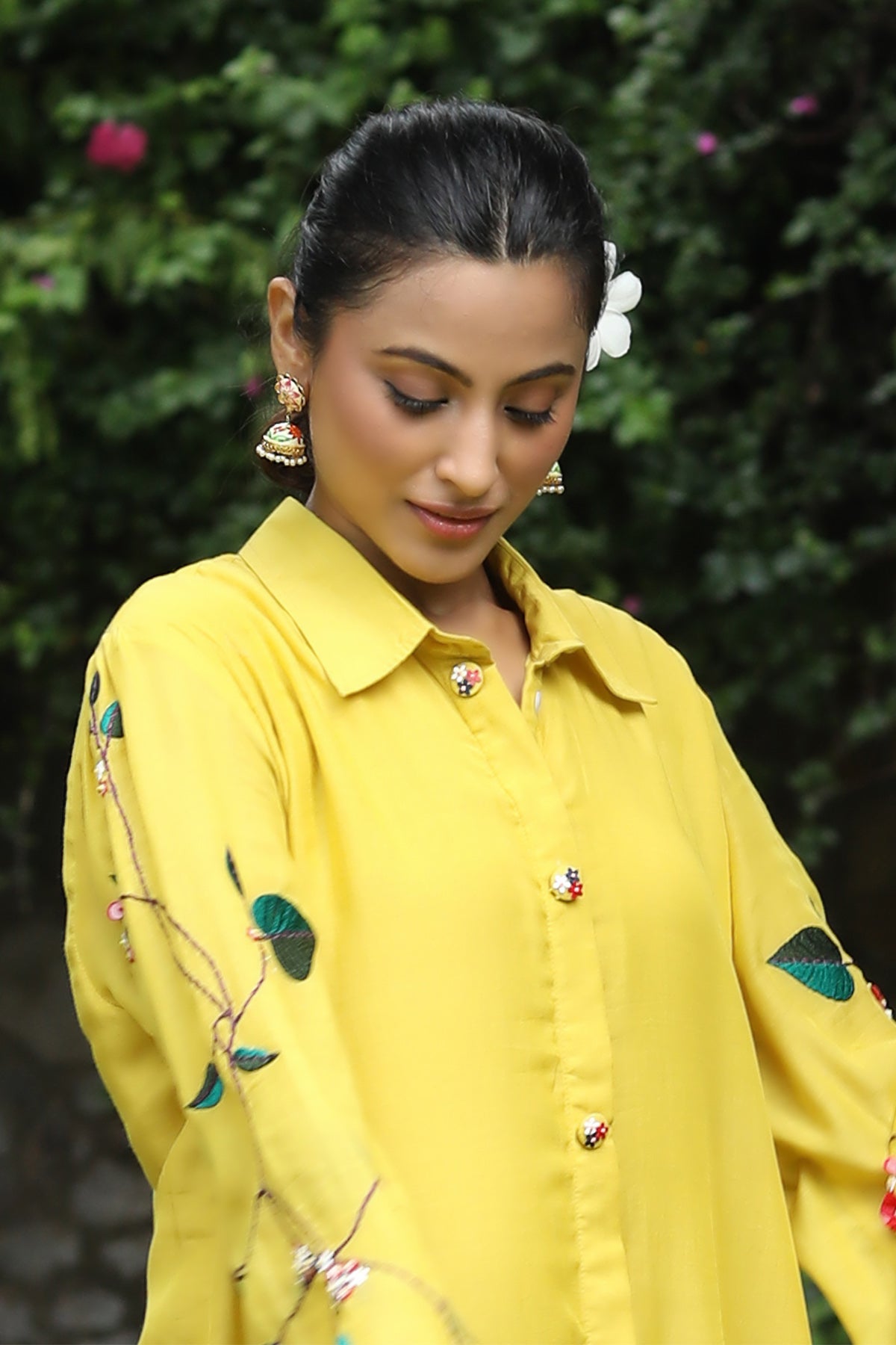 PAPEEHA yellow muslin long shirt dress