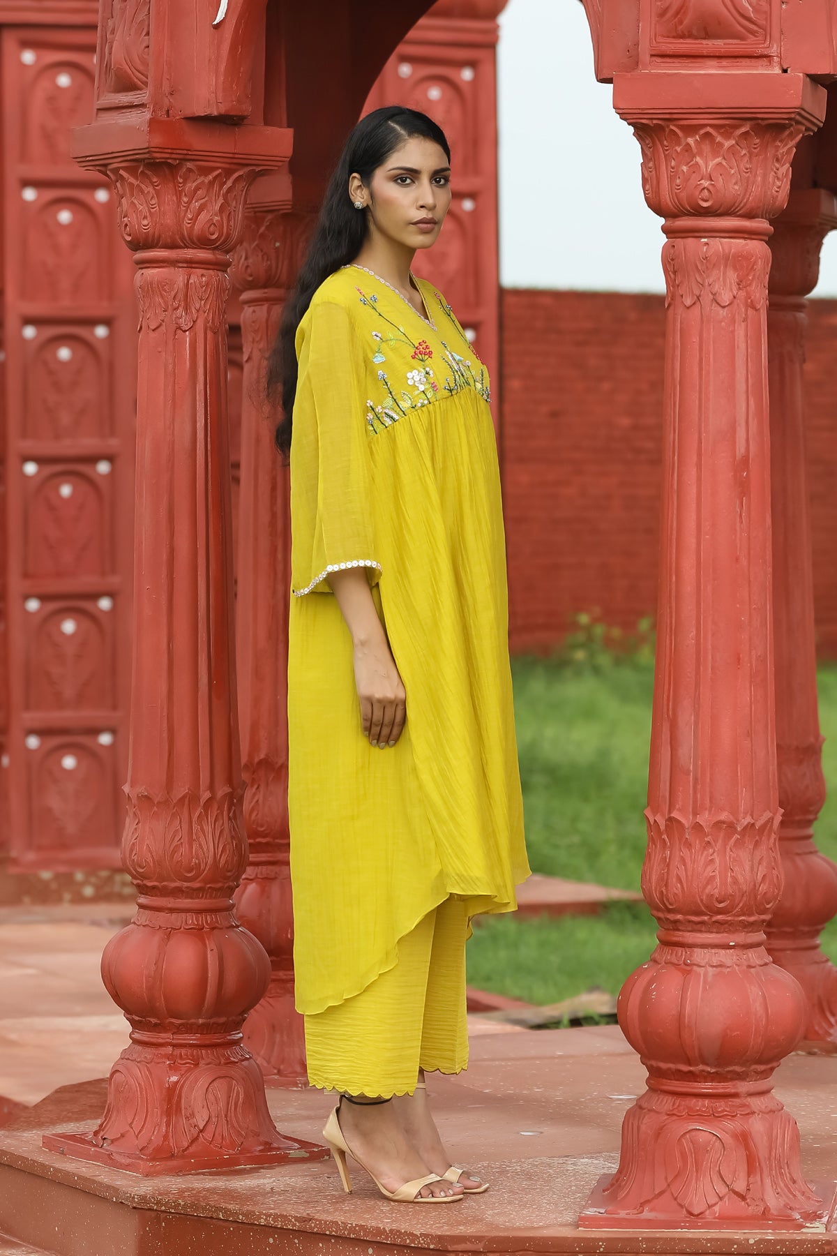 MERAKI YELLOW HIGHYOKE KURTA SET