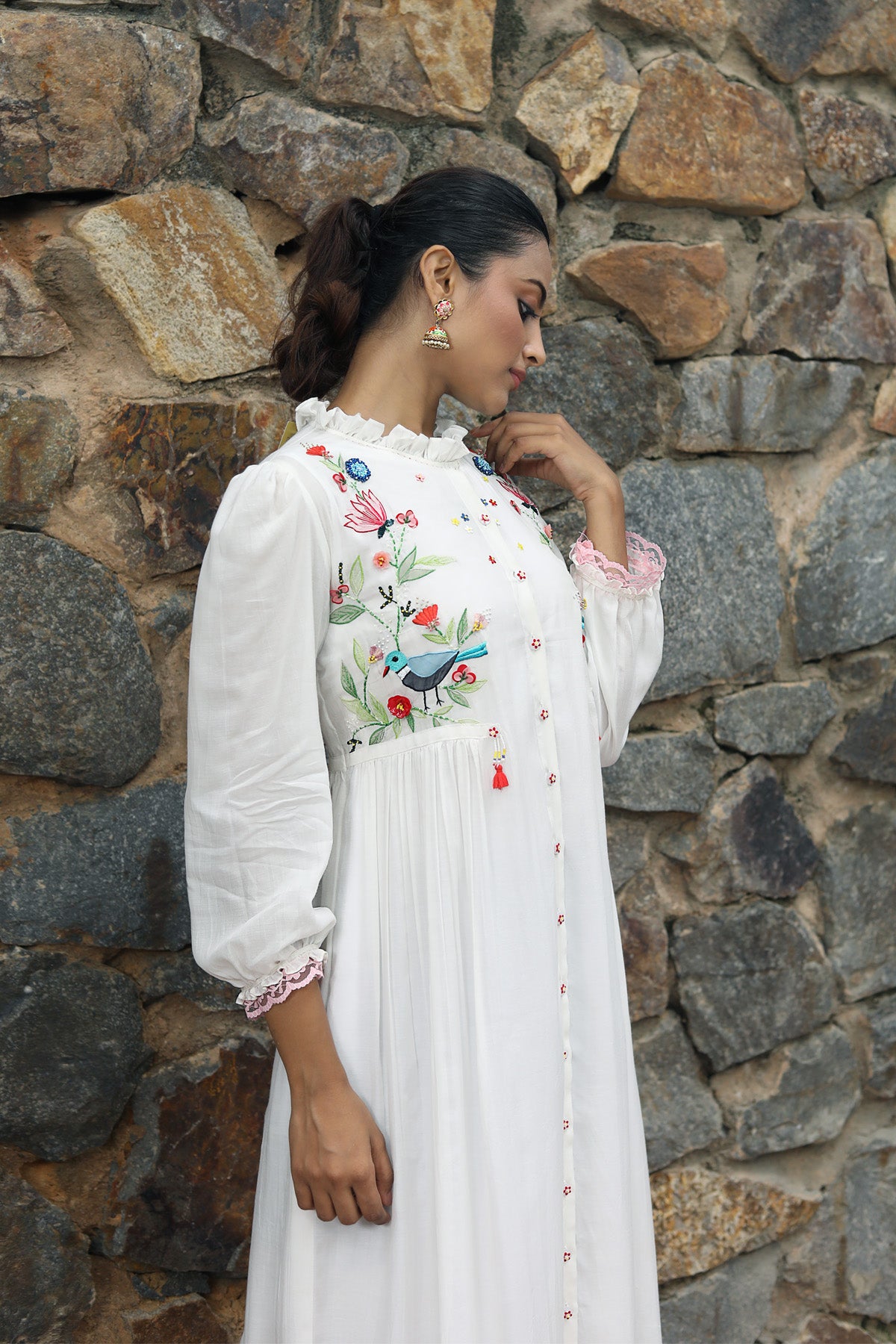 PAPEEHA WHITE CHANDERI DRESS