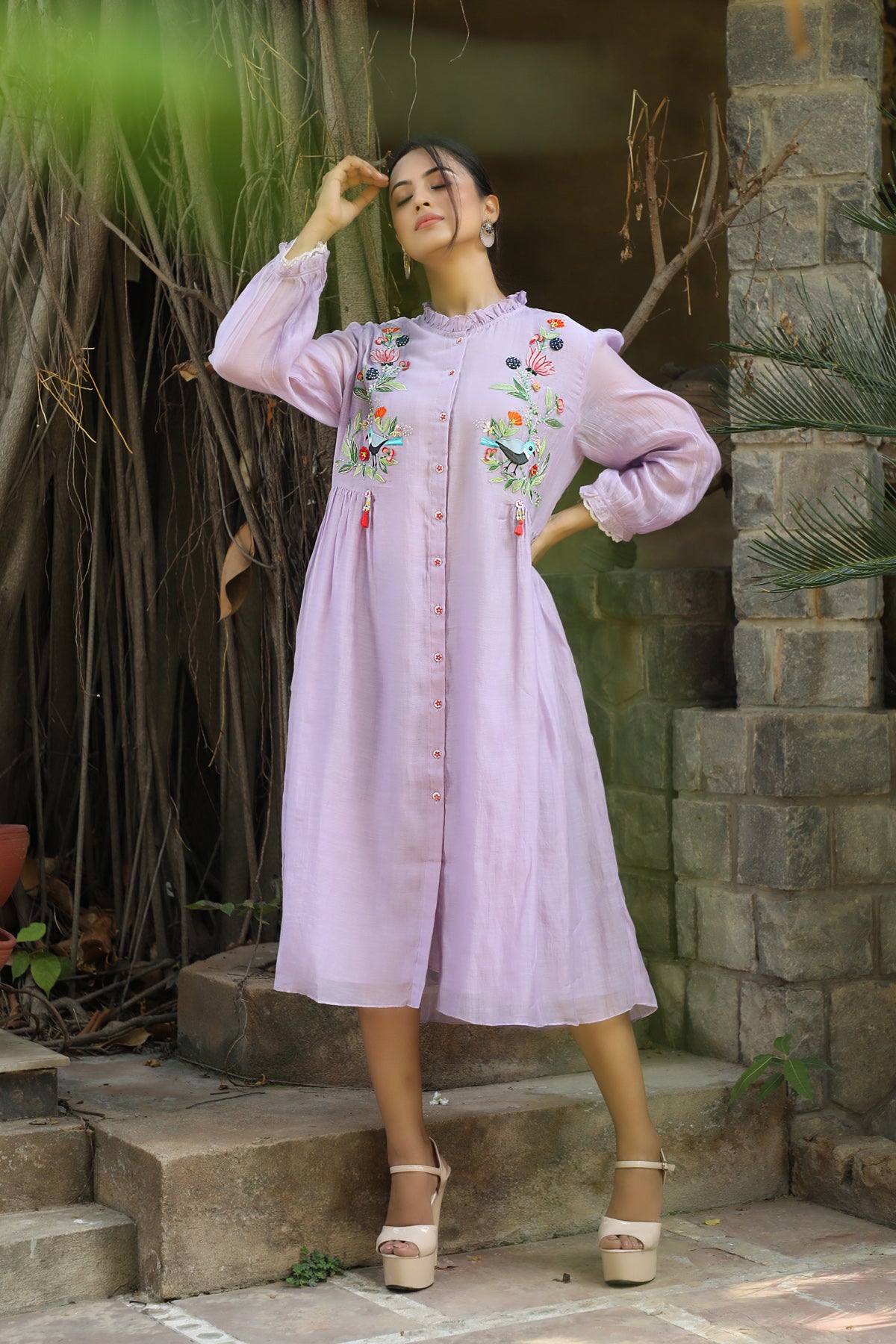 PAPEEHA LILAC CHANDERI DRESS