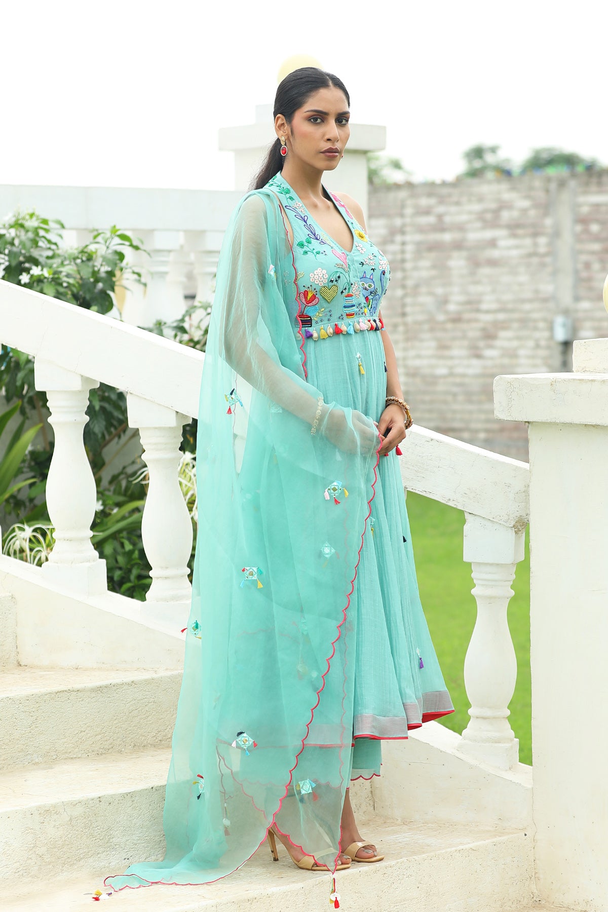 MERAKI POWDER BLUE RESHAM WORK ANARKALI