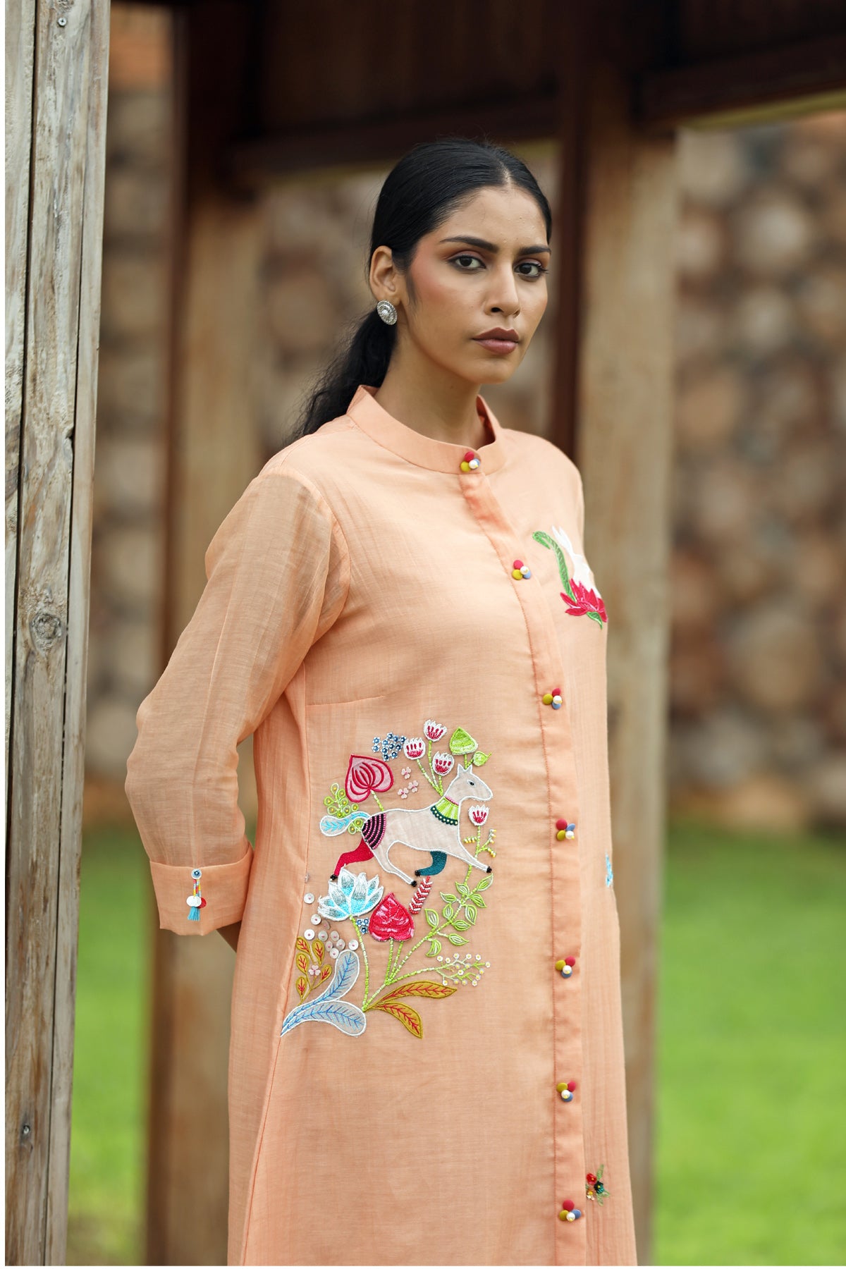 MERAKI PEACH HANDLOOM TUNIC SET