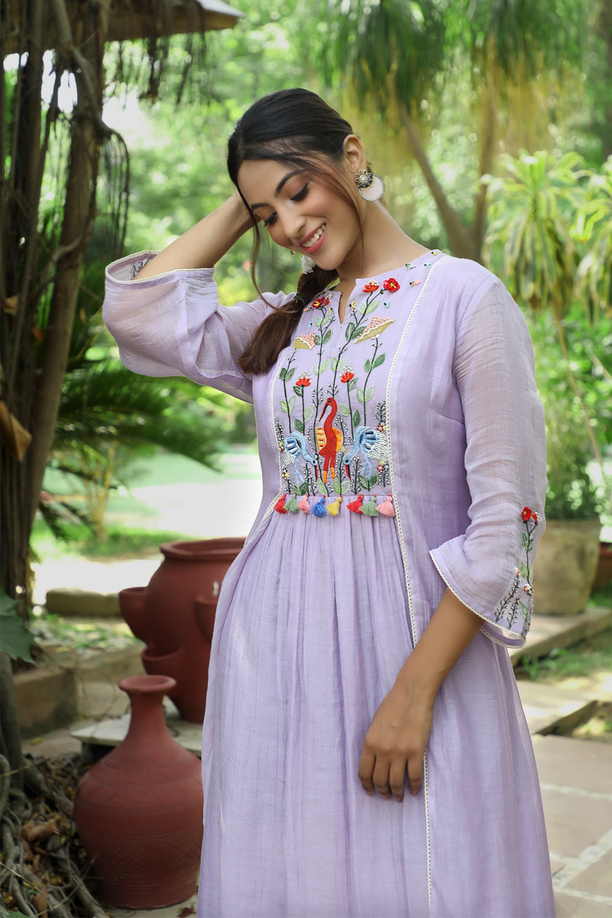 PAPEEHA LILAC CHANDERI DRESS