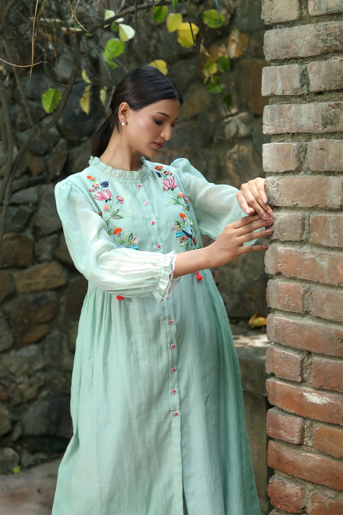 PAPEEHA MINT GREEN CHANDERI KURTA SETS