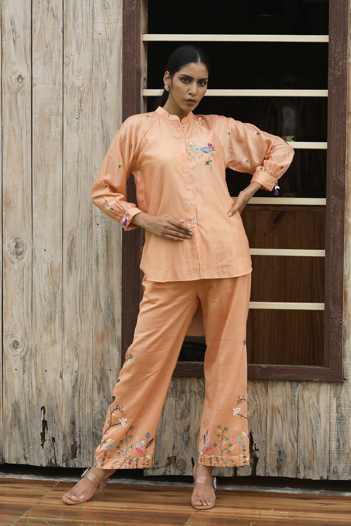 MERAKI DUSTY PEACH SILK CHANDERI CO-ORD SET