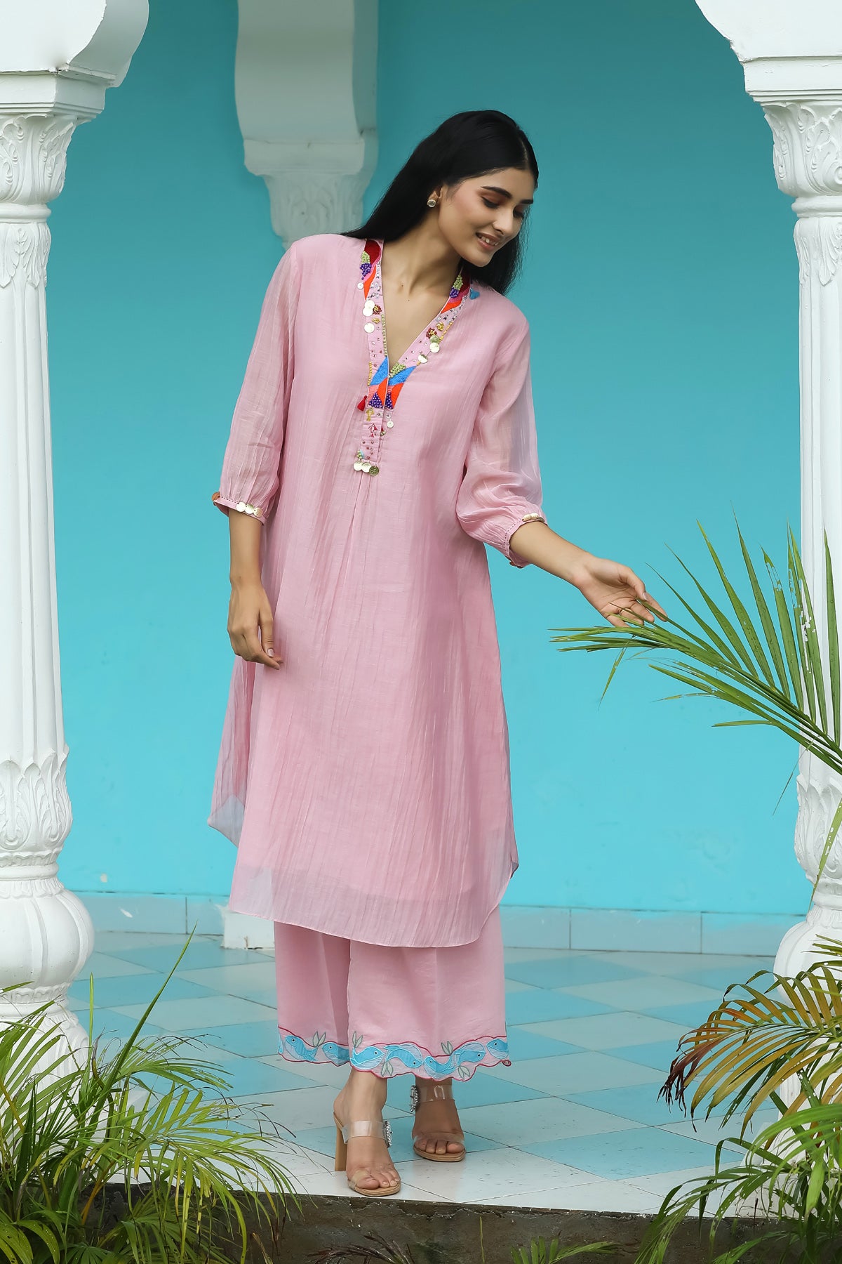 MERAKI LIGHT PINK HANDLOOM CHANDERI KURTA