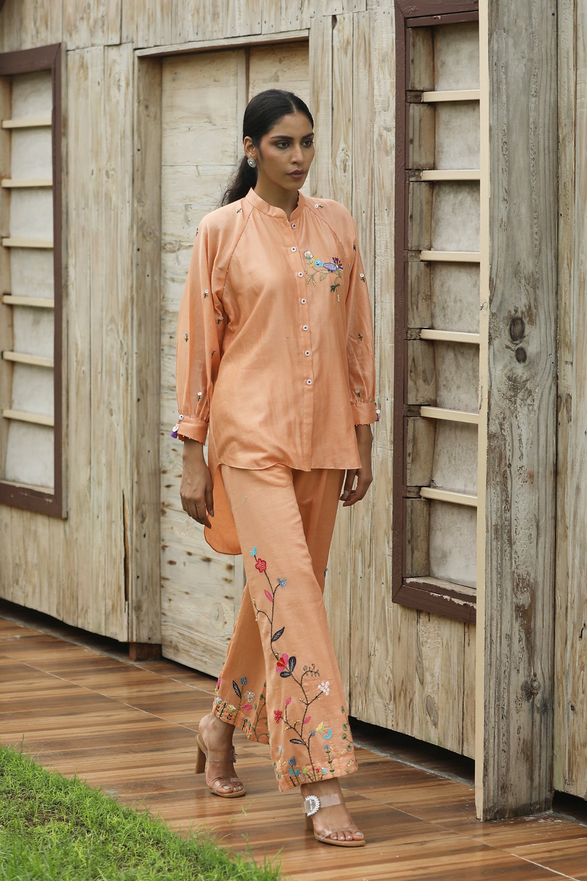 MERAKI DUSTY PEACH SILK CHANDERI CO-ORD SET