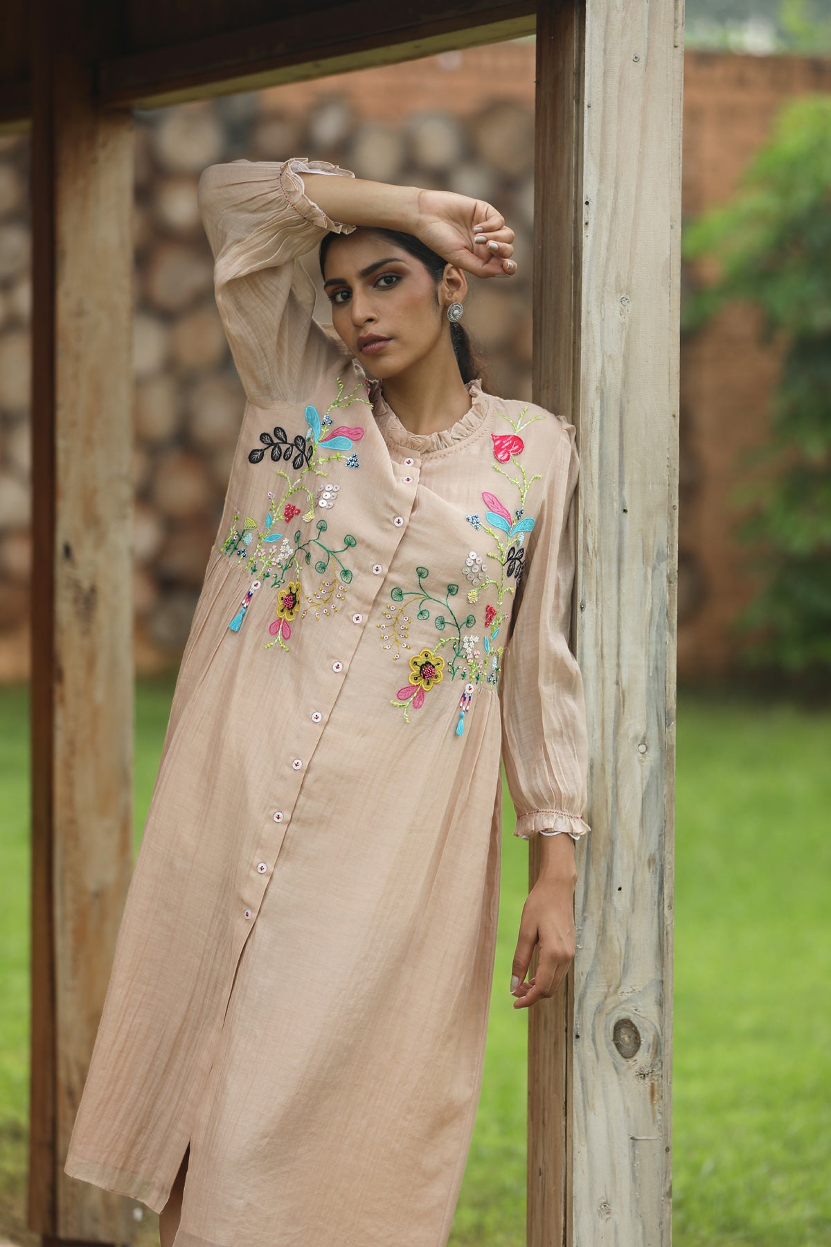 MERAKI FOAM HANDLOOM CHANDERI DRESS