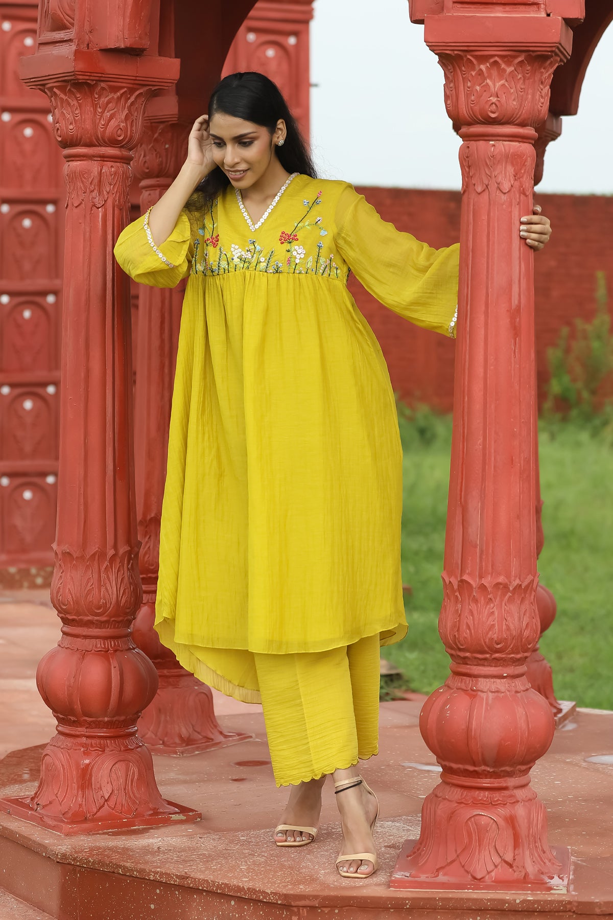 MERAKI YELLOW HIGHYOKE KURTA SET